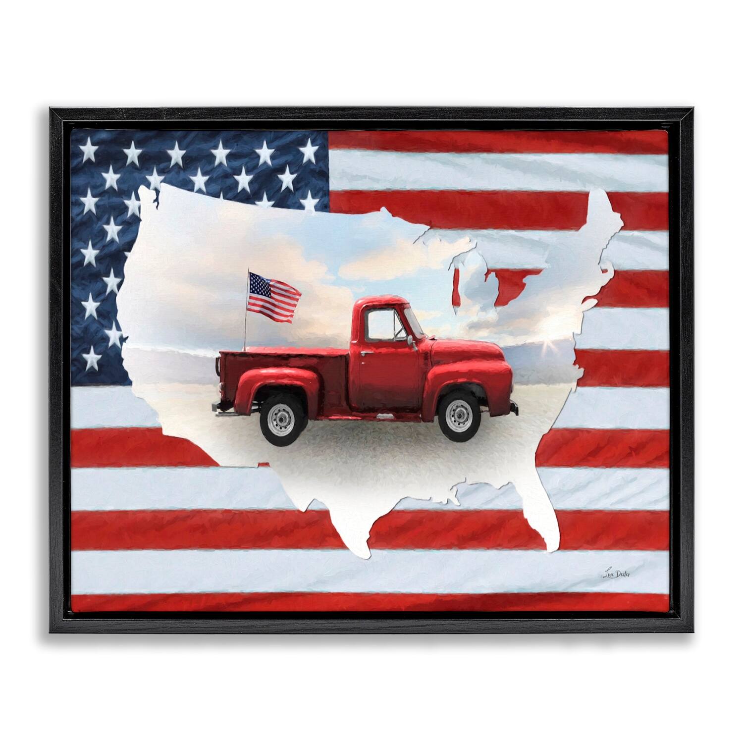 Stupell Industries Farmhouse American Flag Floater Framed Art