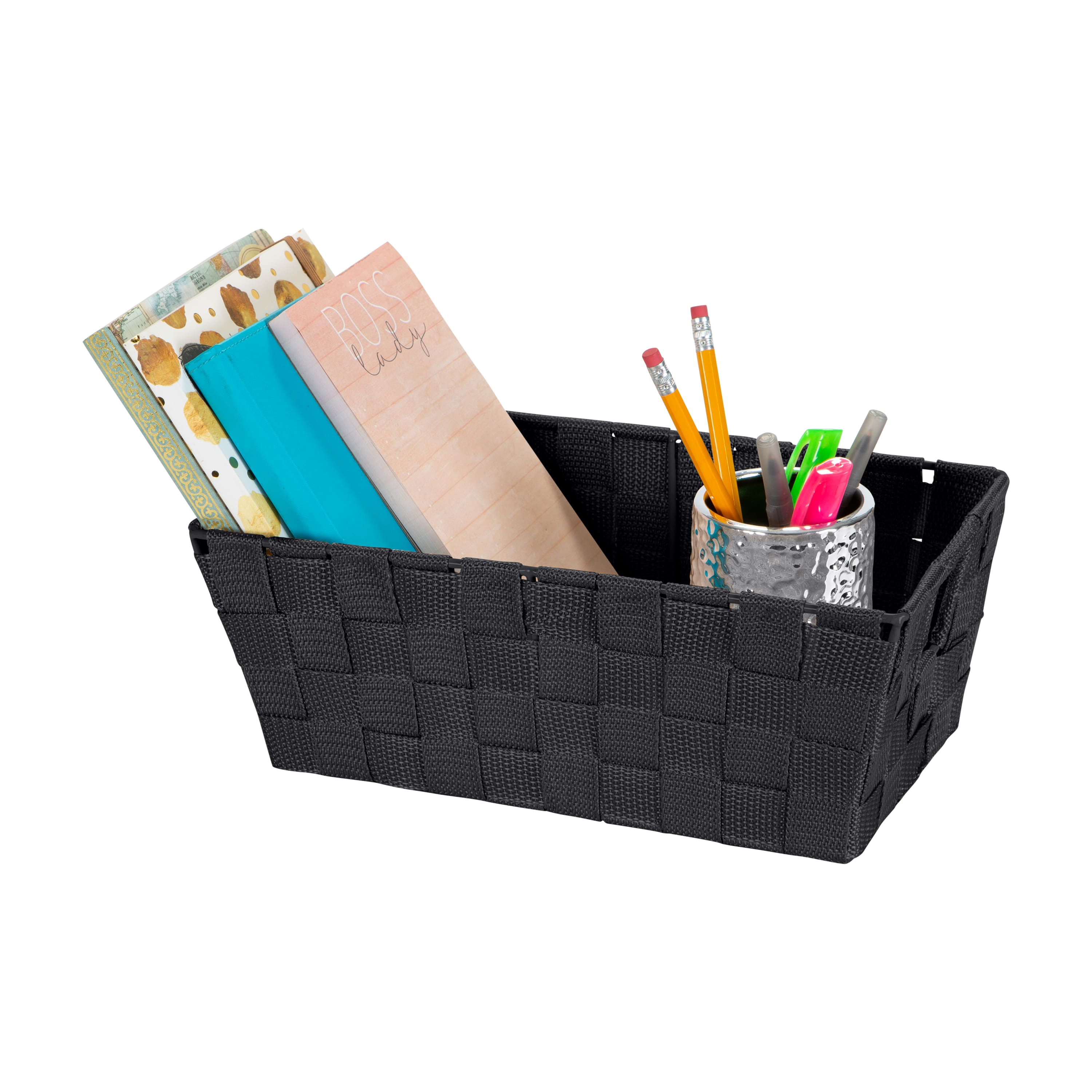 Simplify Small Black Woven Storage Shelf Bin