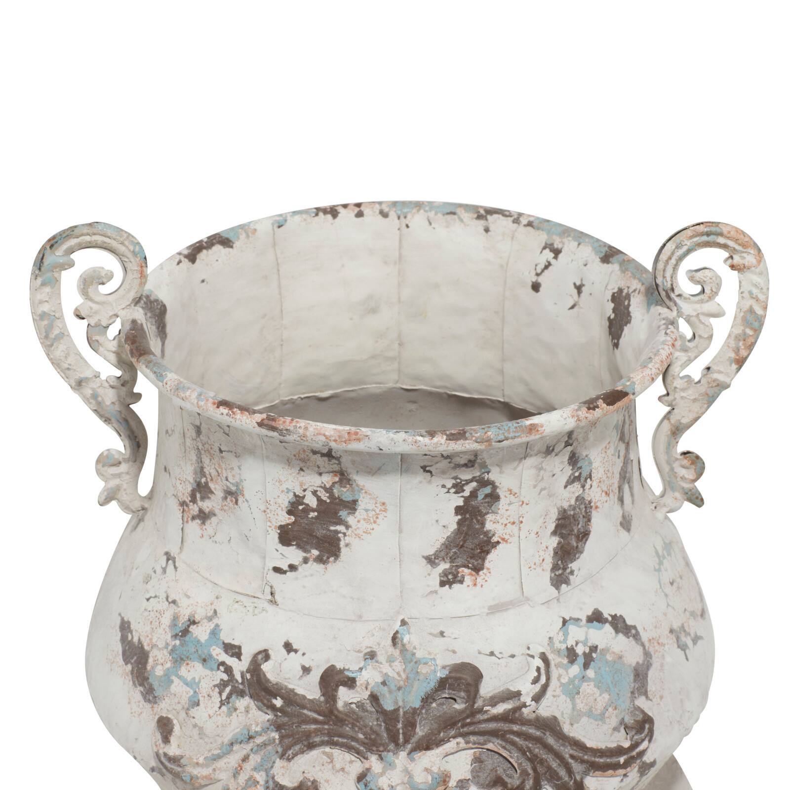 White Metal Vintage Vase, 11&#x22; x 11&#x22; x 11&#x22;
