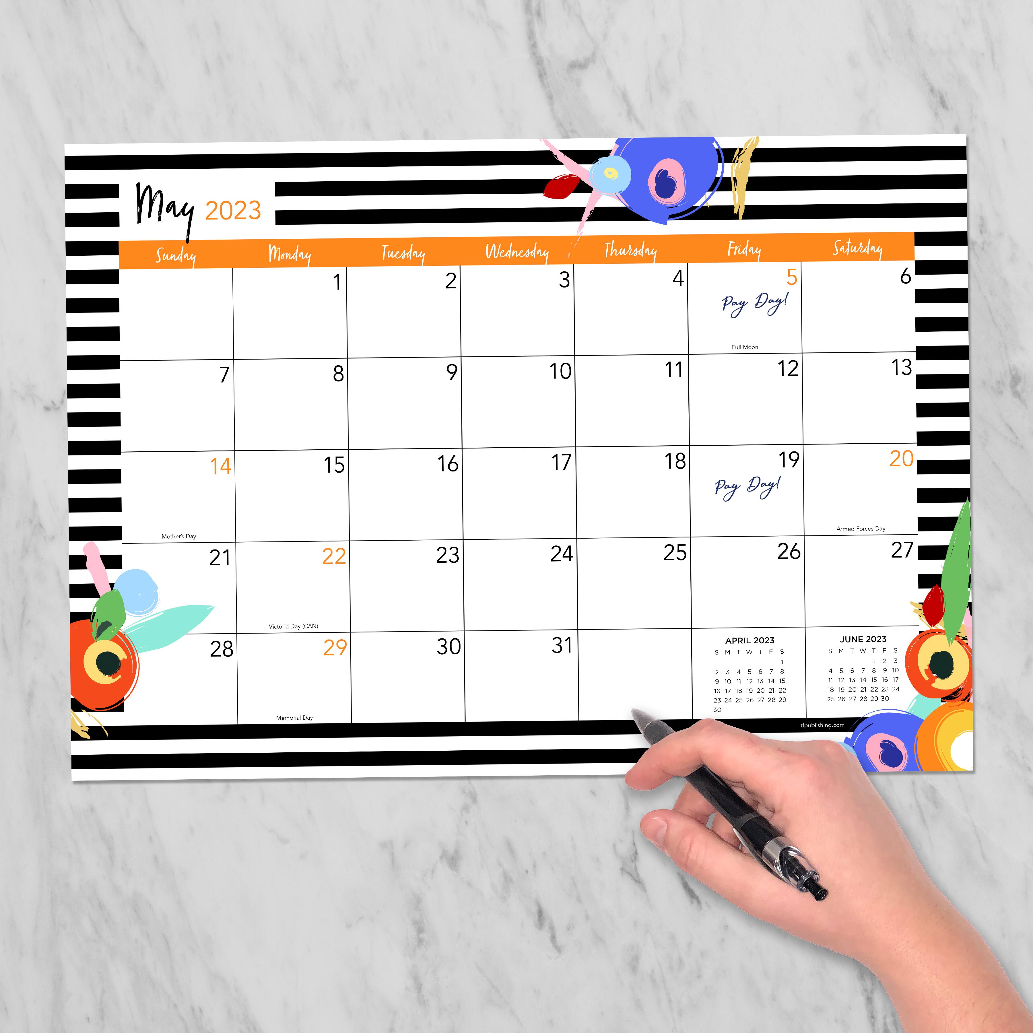TF Publishing 2023 Floral Stripe Medium Desk Pad Monthly Blotter