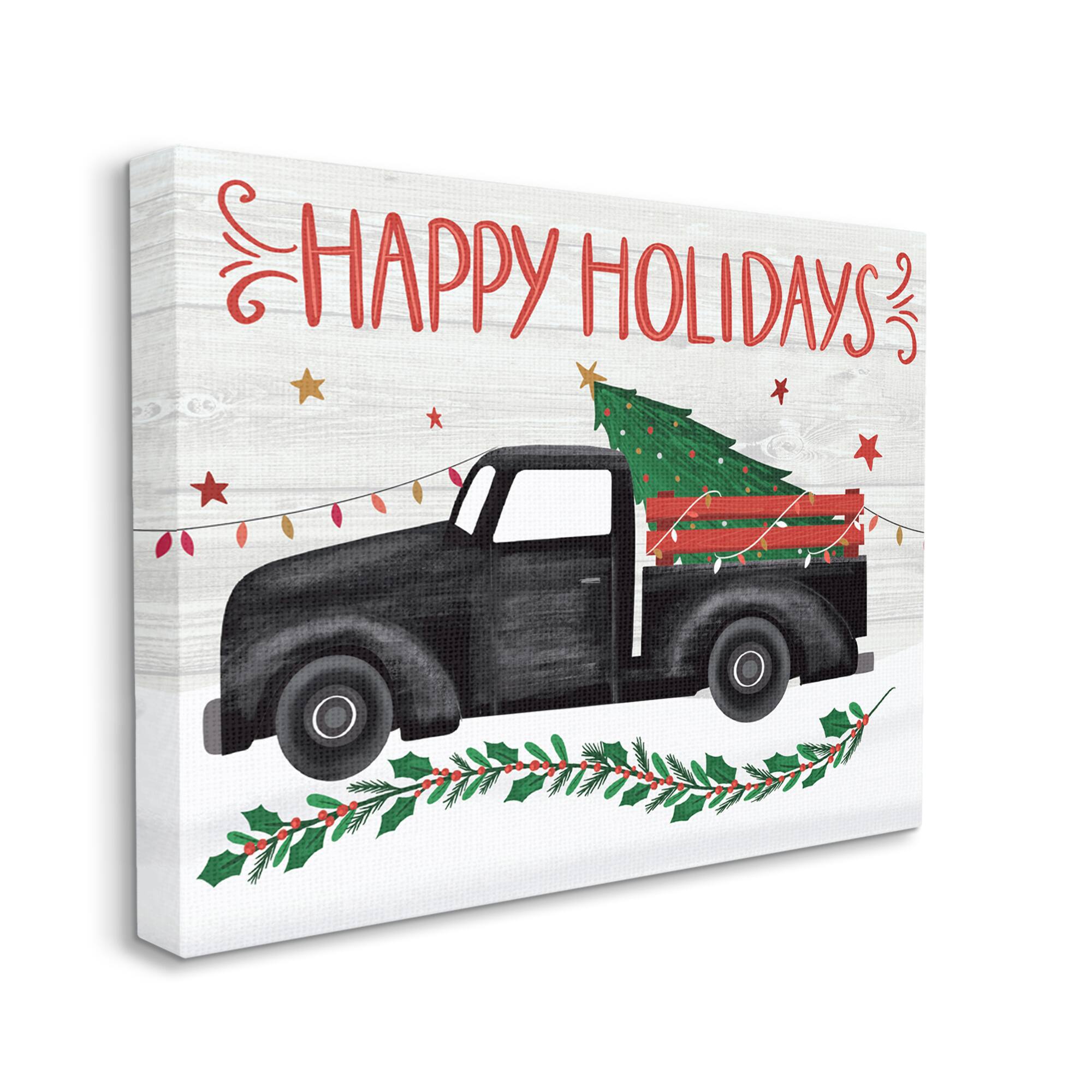 Stupell Industries Happy Holidays Christmas Tree Truck Canvas Wall Art