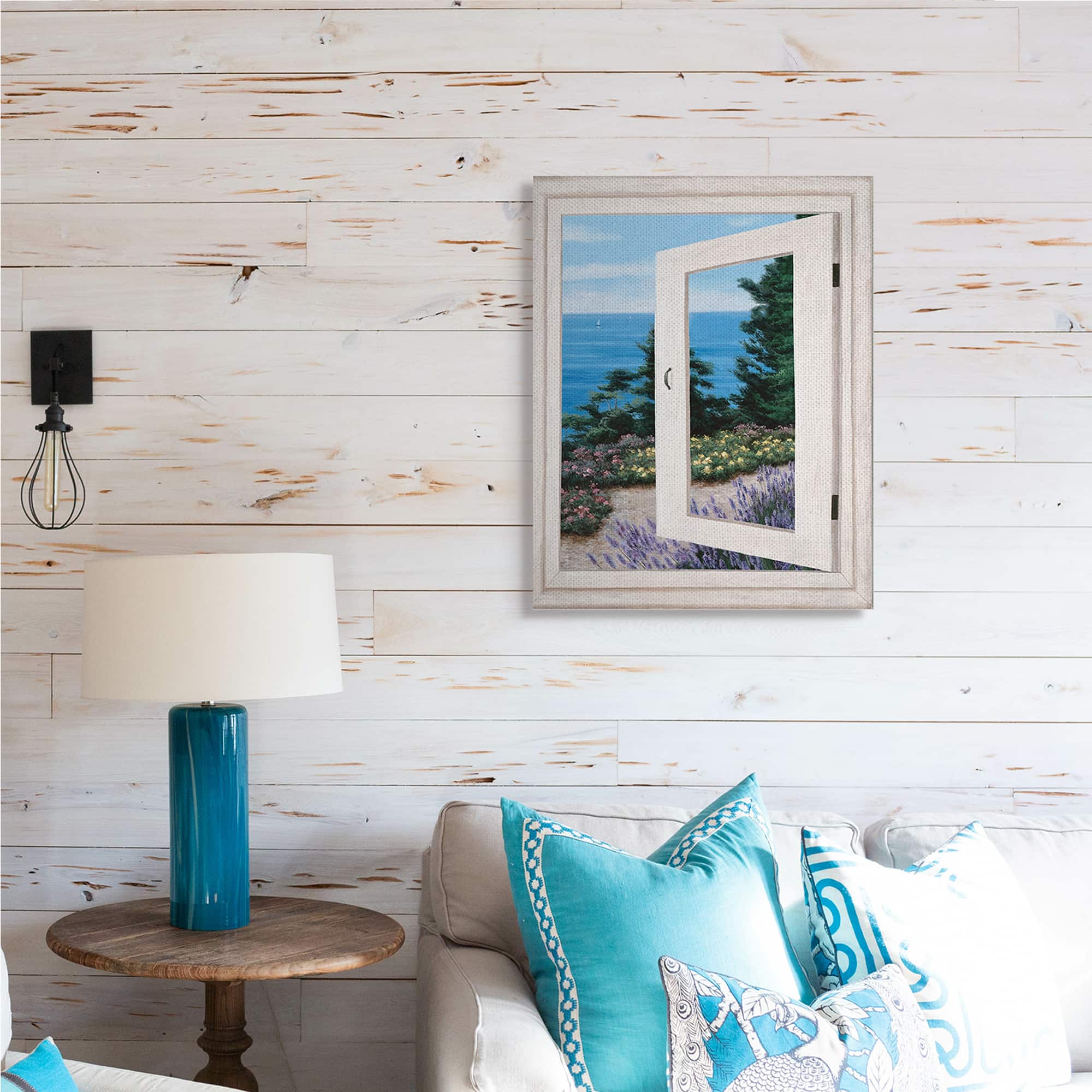 Stupell Industries Coastal View From Window Distant Boats on Ocean Canvas Wall Art