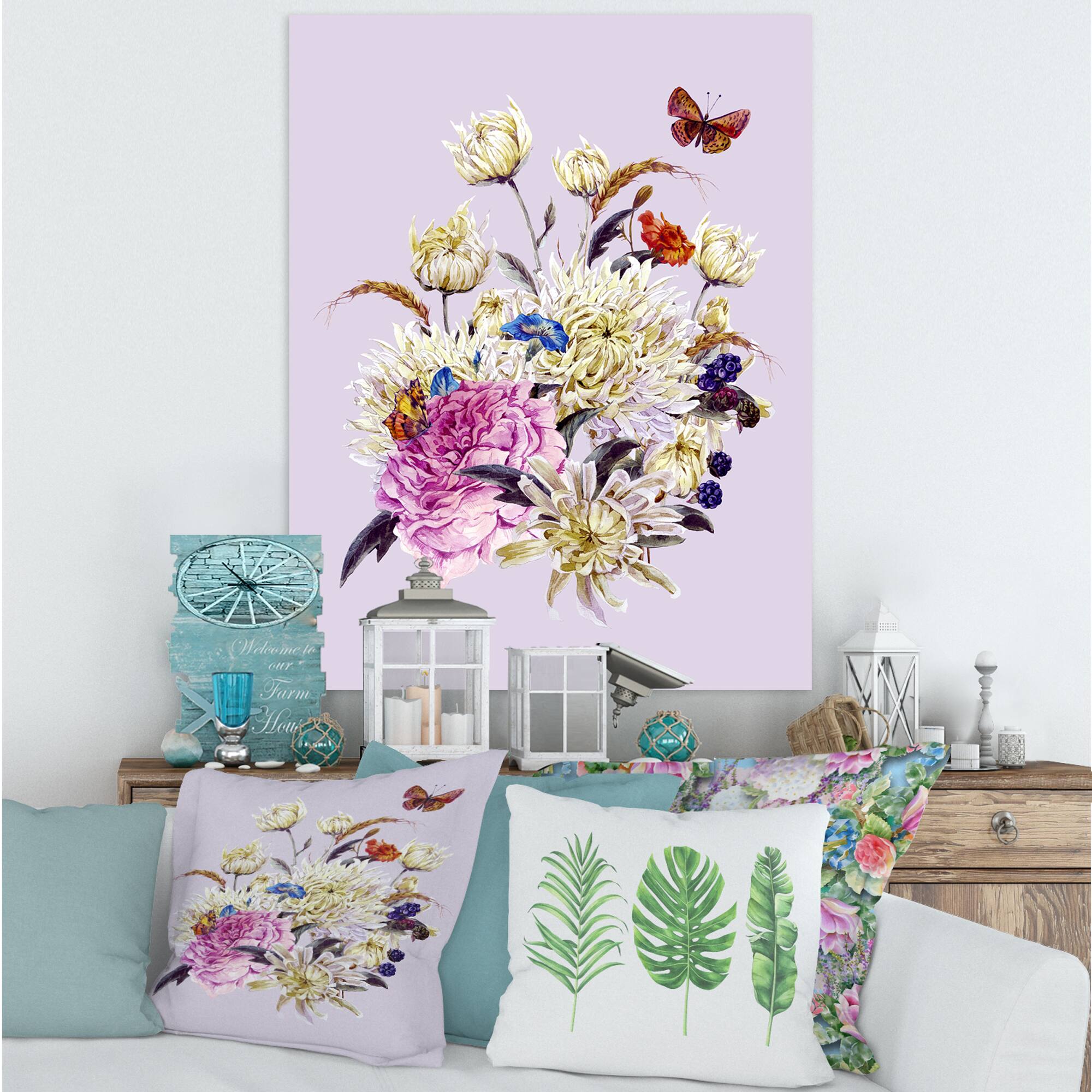 Designart - Vintage Bouquet With Chrysanthemums I - Traditional Canvas Wall Art Print