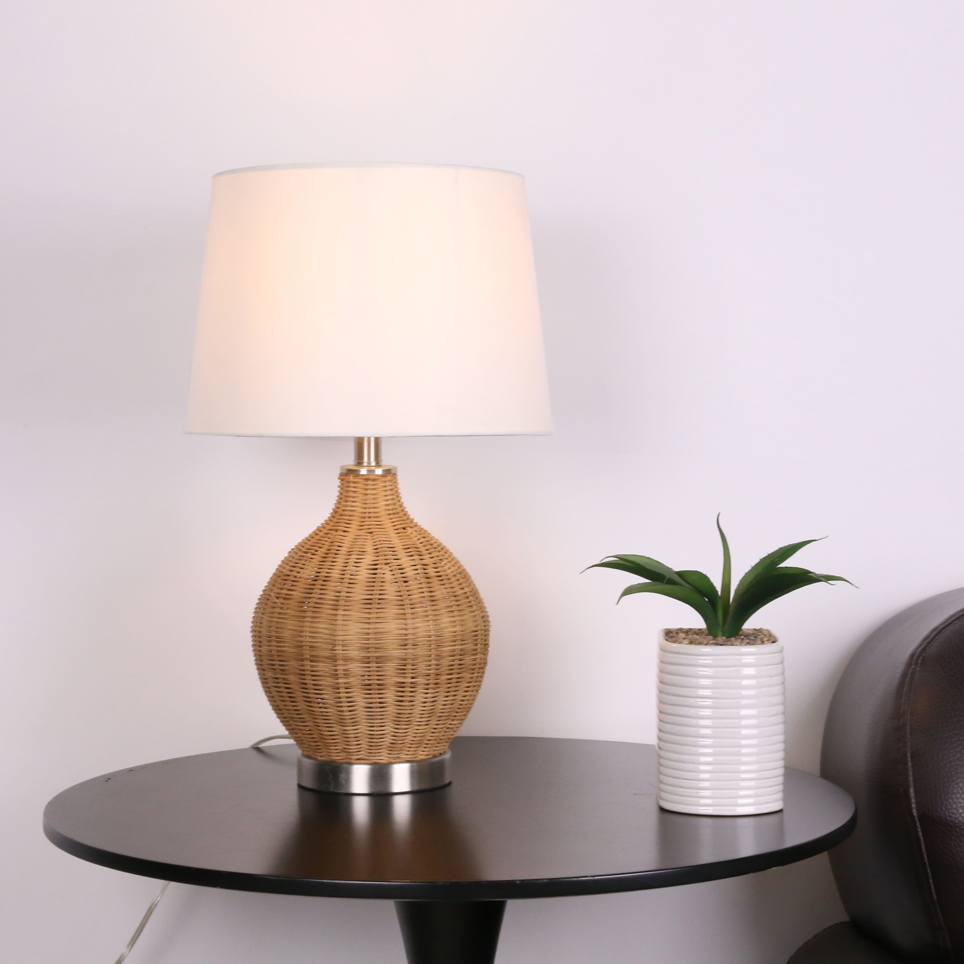22&#x22; Tan Faux Rattan Table Lamp with White Fabric Shade by Ashland&#xAE;