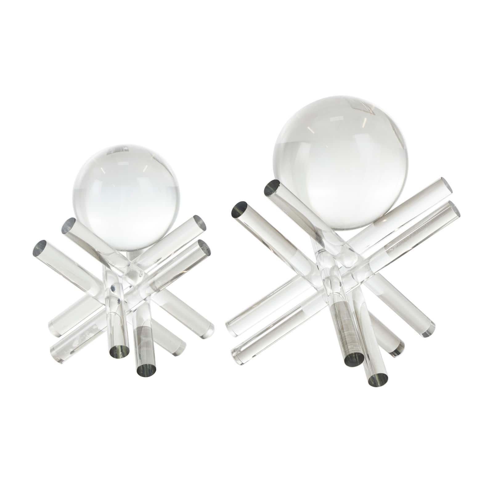Clear Crystal Abstract Jack Inspired Sculpture with Resting Orbs Tabletop Décor Set