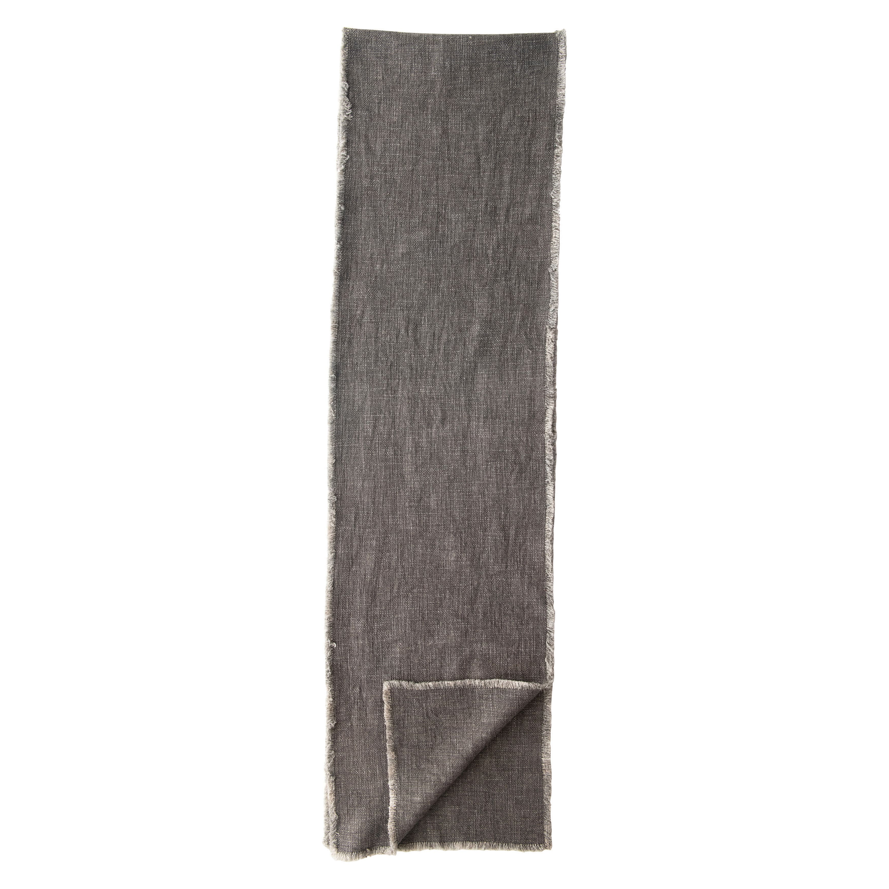 108&#x22; Gray Linen-Blend Table Runner with Frayed Edges