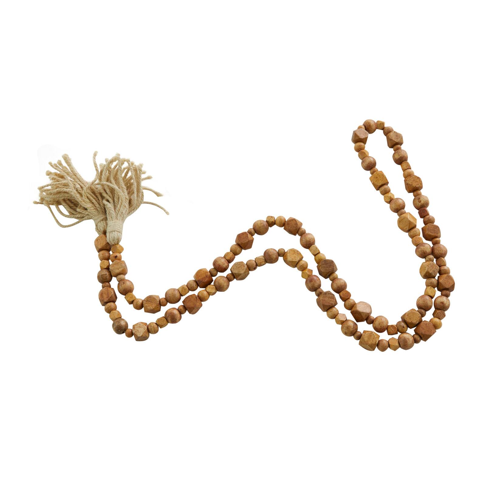 80&#x22; Geometric Wood Bead Garland with Tassels
