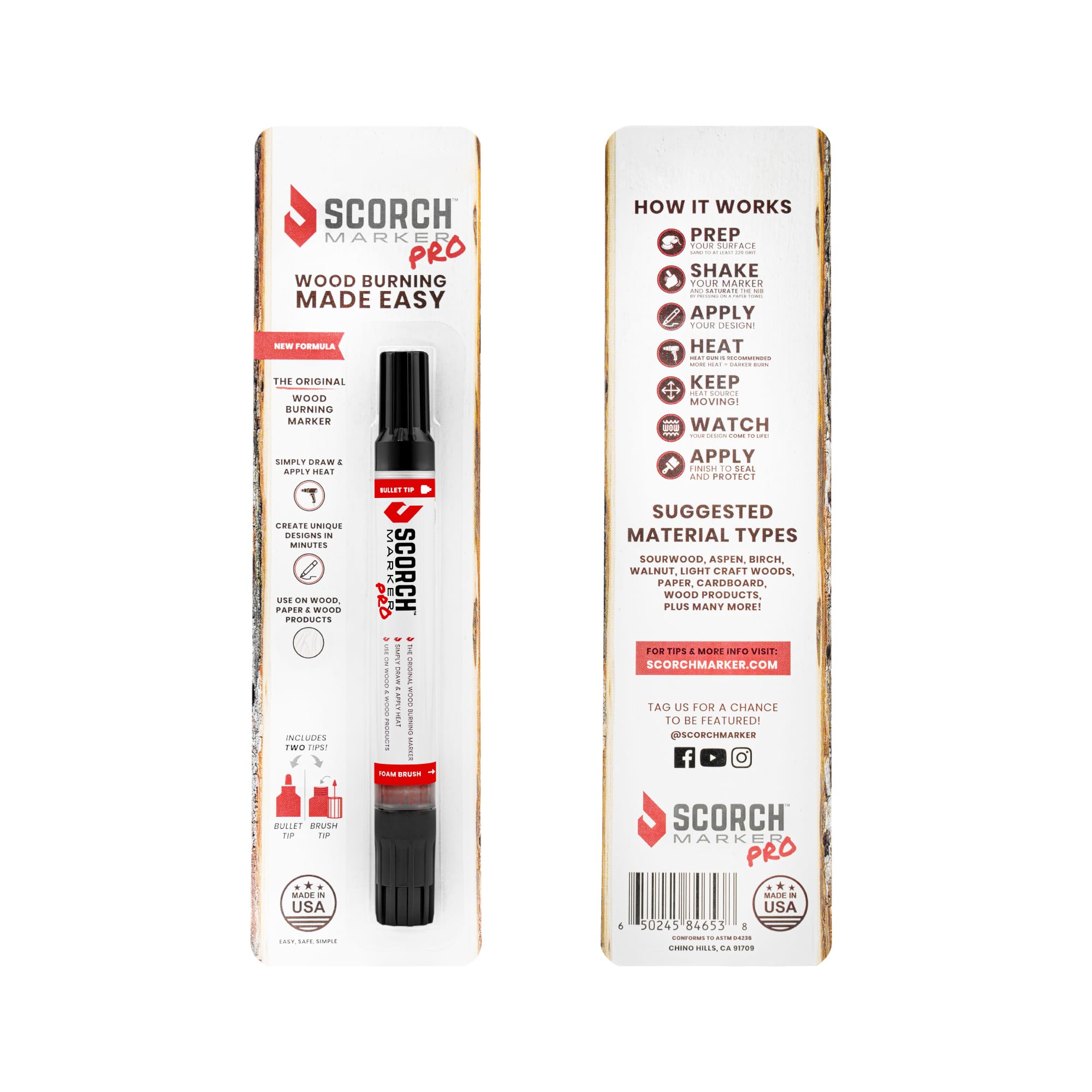 Scorch Marker Pro - Wood Burning Pen - for DIY Projects - 2 Tips Bullet tip  and Foam Brush 