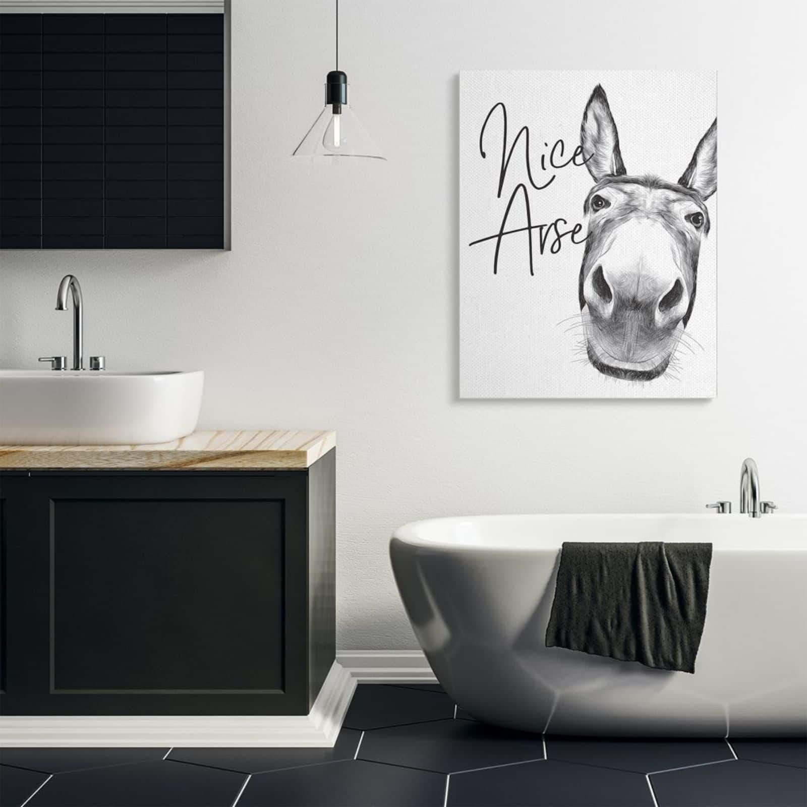 Stupell Industries Animal Humor Nice Arse Donkey Bathroom Phrase Canvas Wall Art