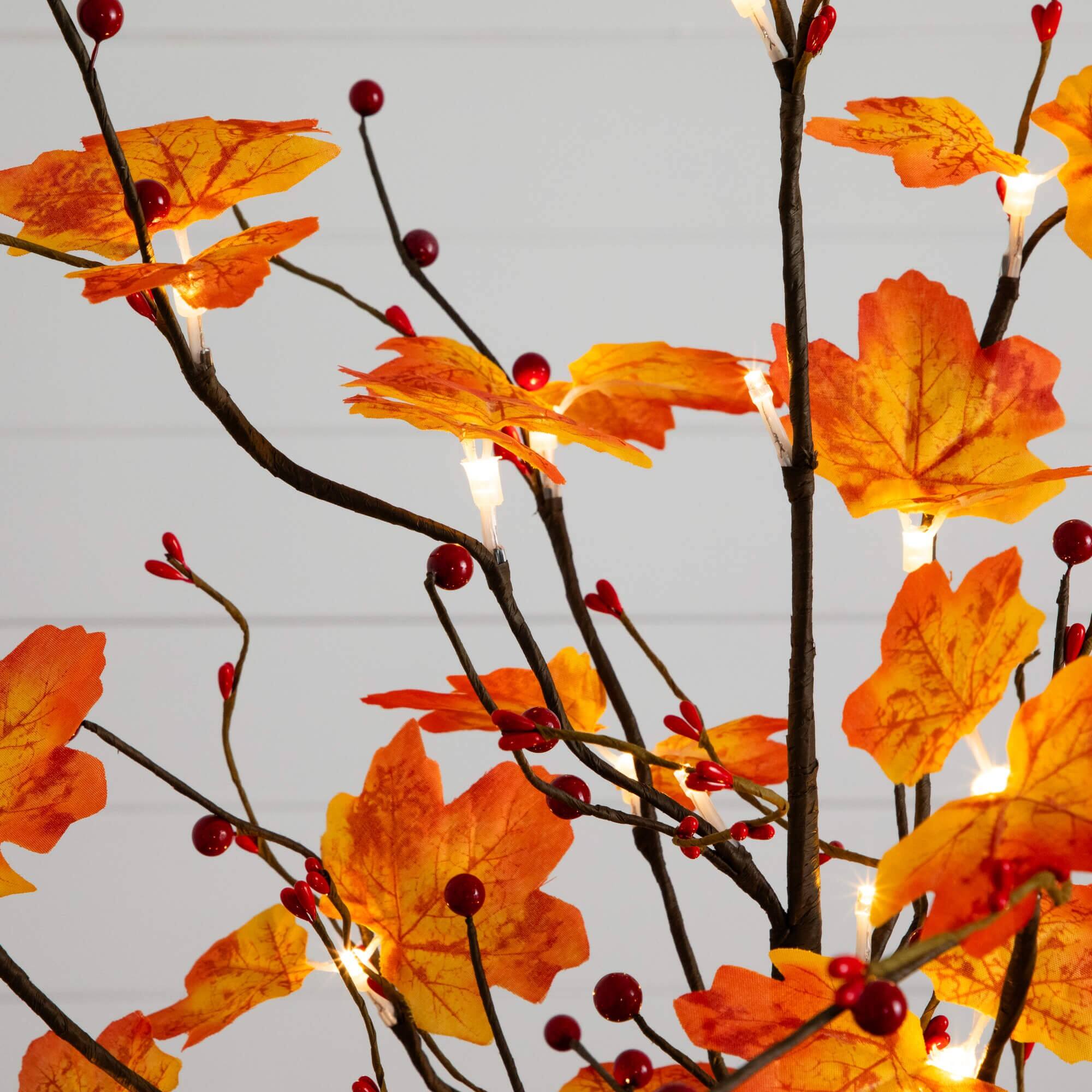 3ft. Pre-Lit Autumn Maple Artificial Fall Tree with Berries and 36 Warm White LED Lights
