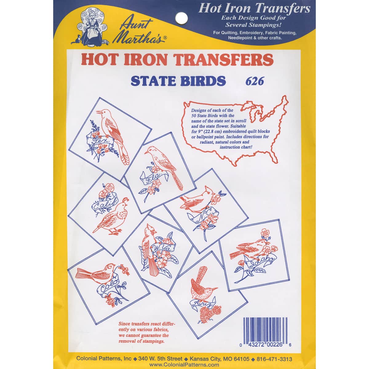 Aunt Martha's® 50 State Birds Hot Iron Transfers