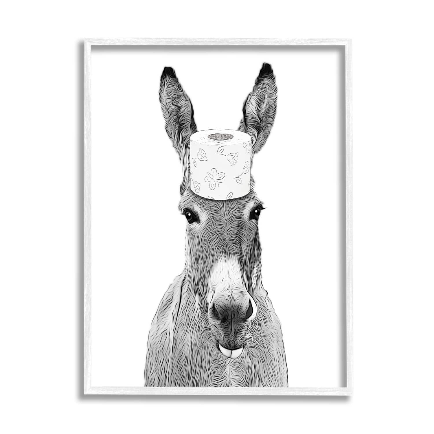 Stupell Industries Donkey Toilet Paper Funny Bathroom Framed Giclee Art