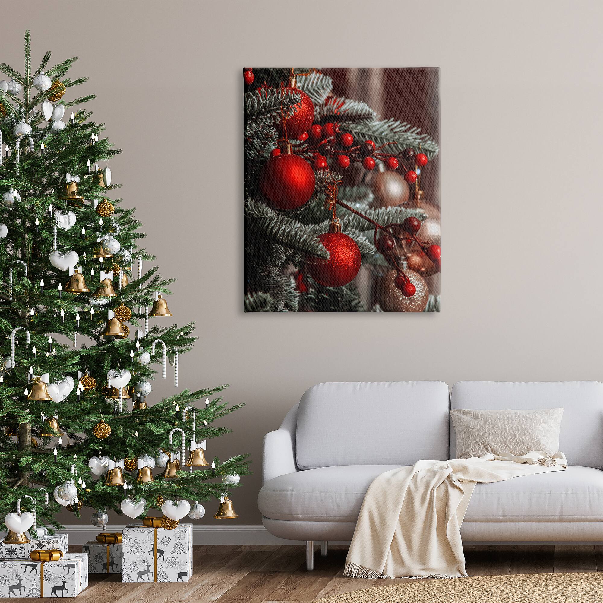 Stupell Industries Hanging Red Ornaments Christmas Tree Canvas Wall Art