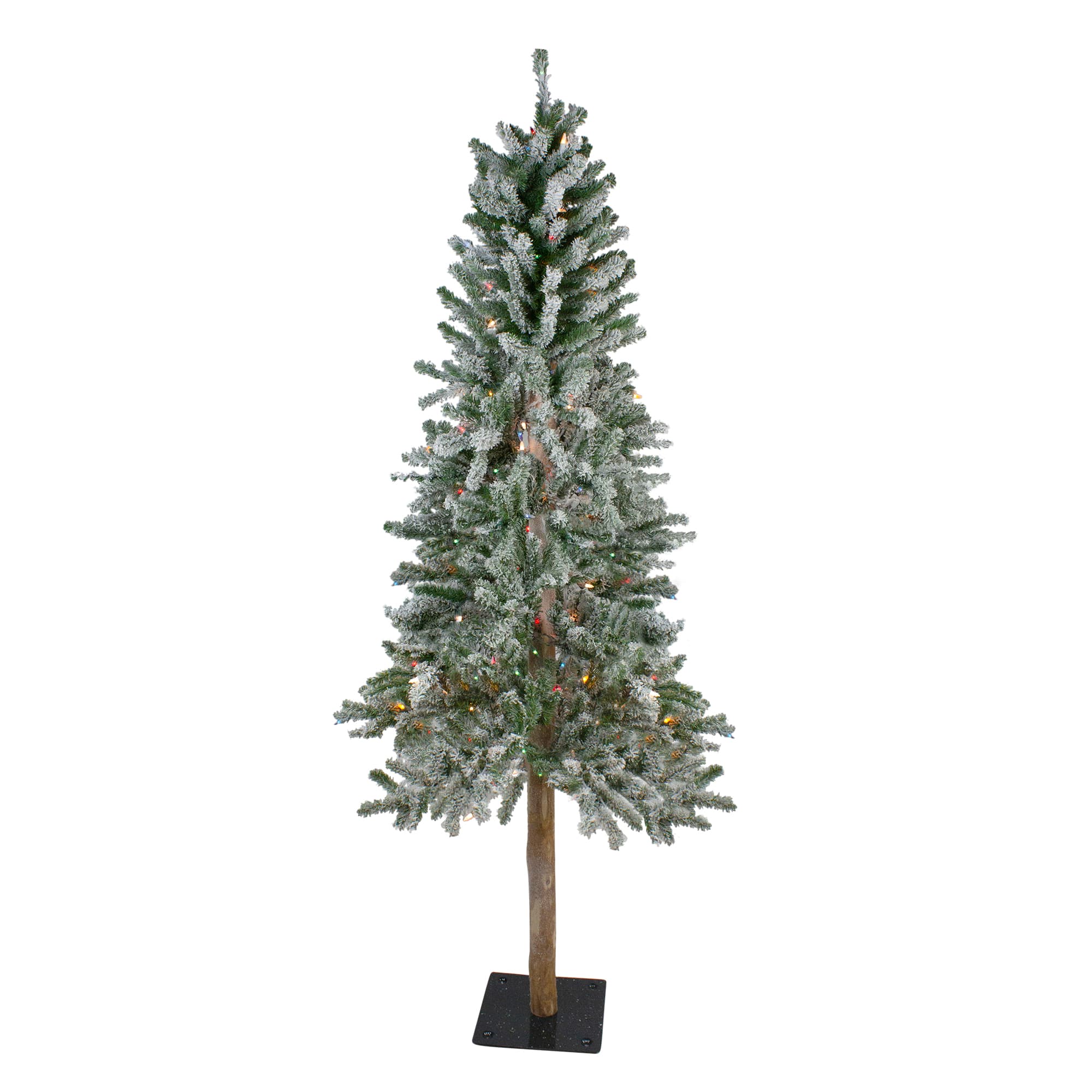 6ft. Pre-Lit Flocked Alpine Artificial Christmas Tree, Multicolor Lights
