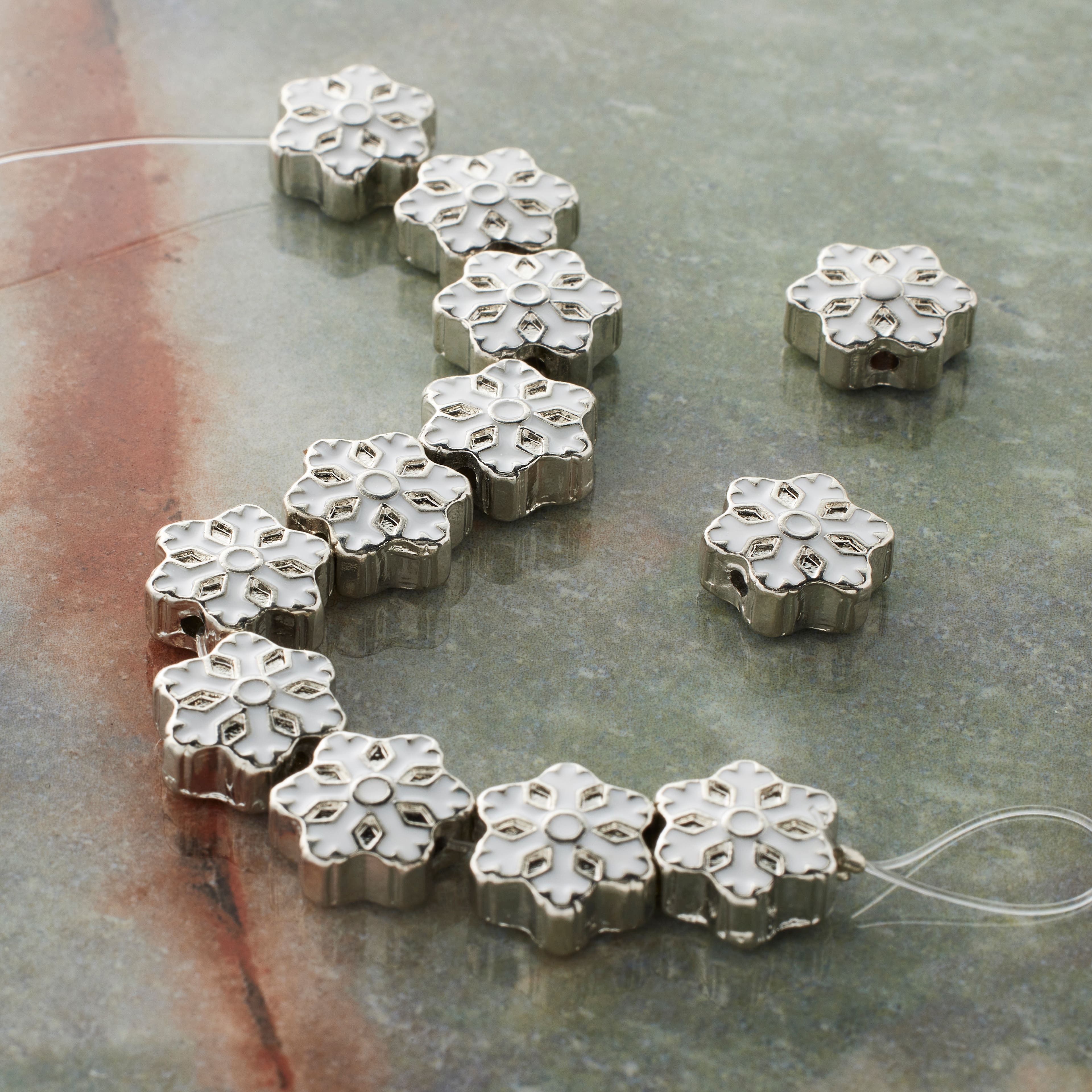 Rhodium &#x26; White Snowflake Beads, 12mm by Bead Landing&#x2122;