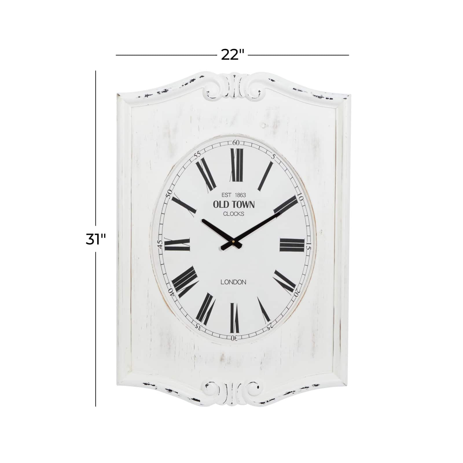 White Wood Farmhouse Wall Clock, 31&#x22; x 22&#x22; x 4&#x22;
