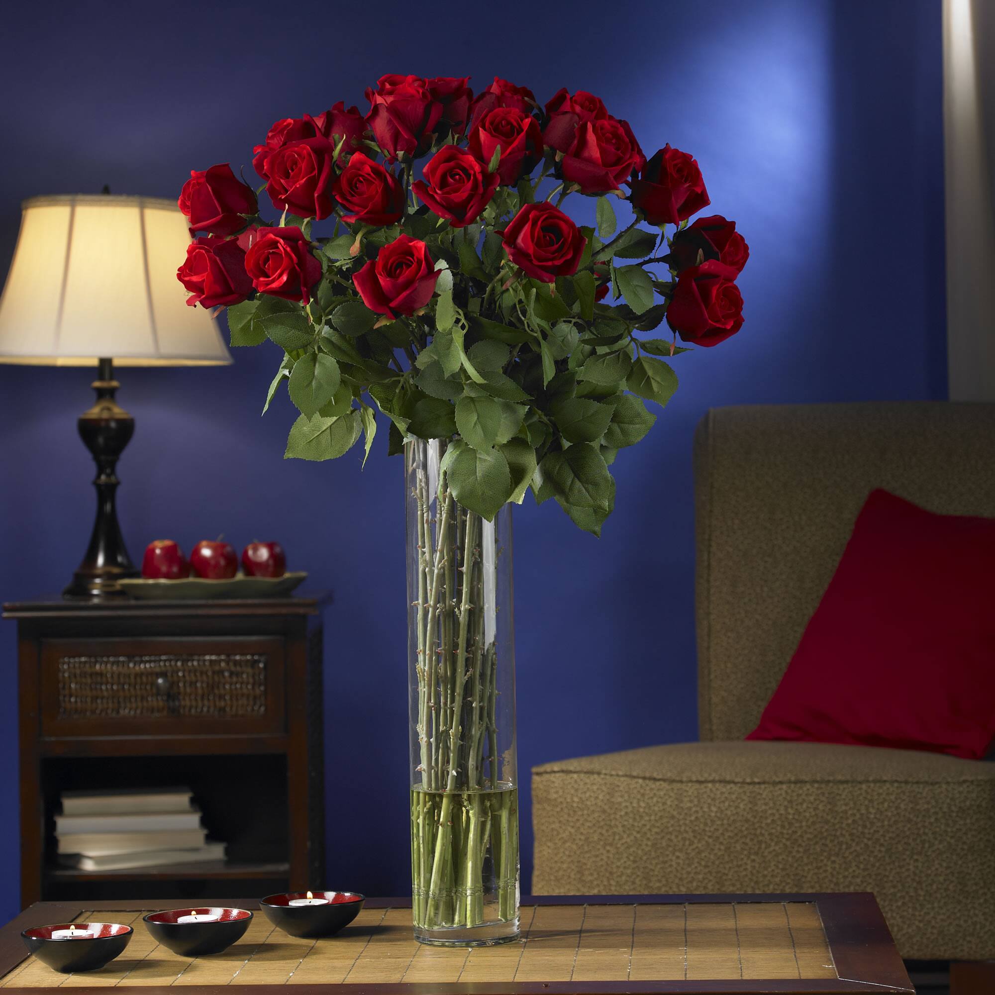 2.5ft. Red Rosebud Floral Arrangement with Cylinder Vase