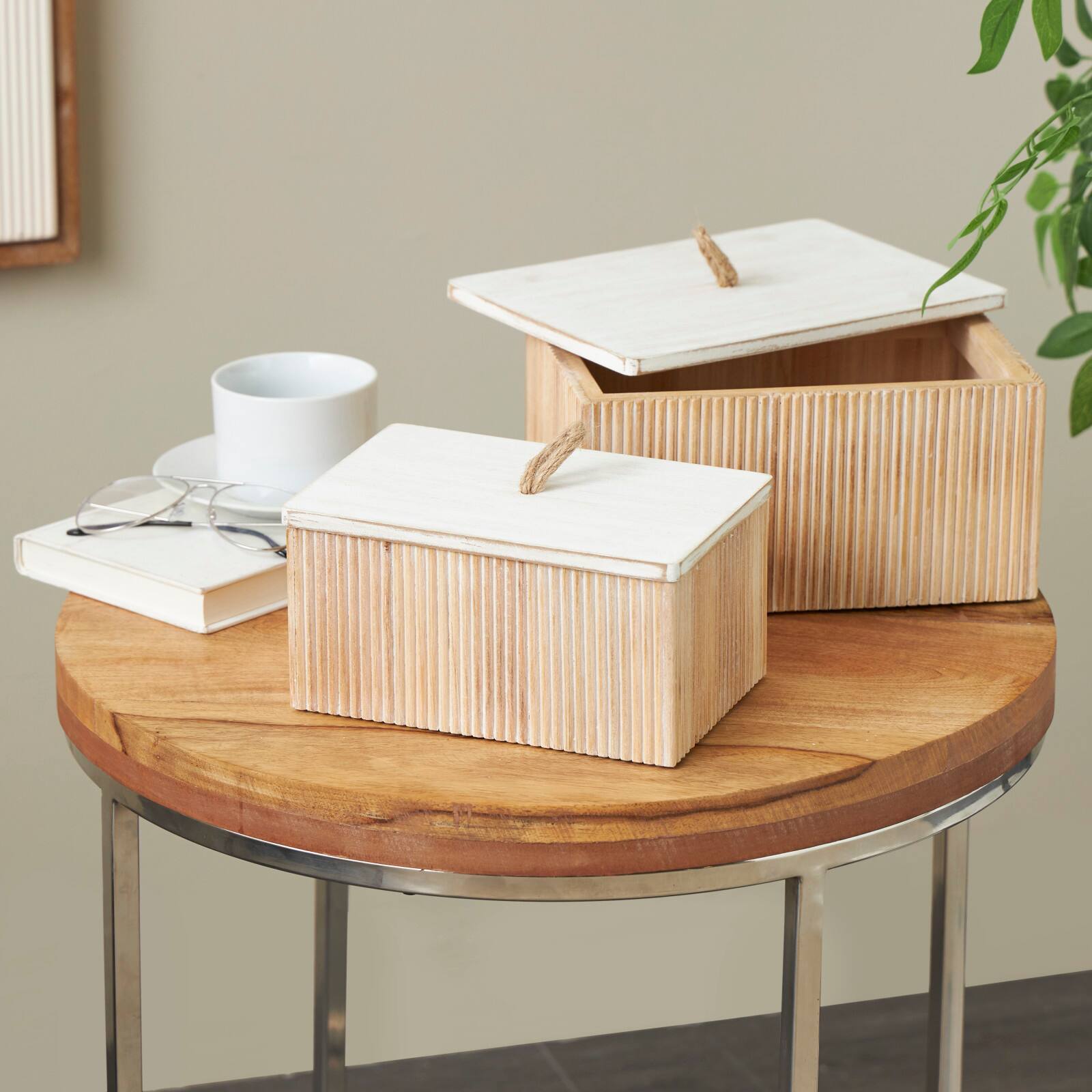 Cream Ribbed Storage Decorative Box Set with White Lids
