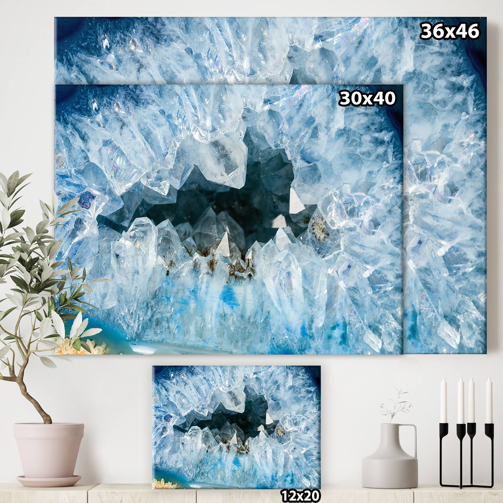 Designart - Geode Interior with Light Blue crystals - Mid-Century Modern Canvas Artwork