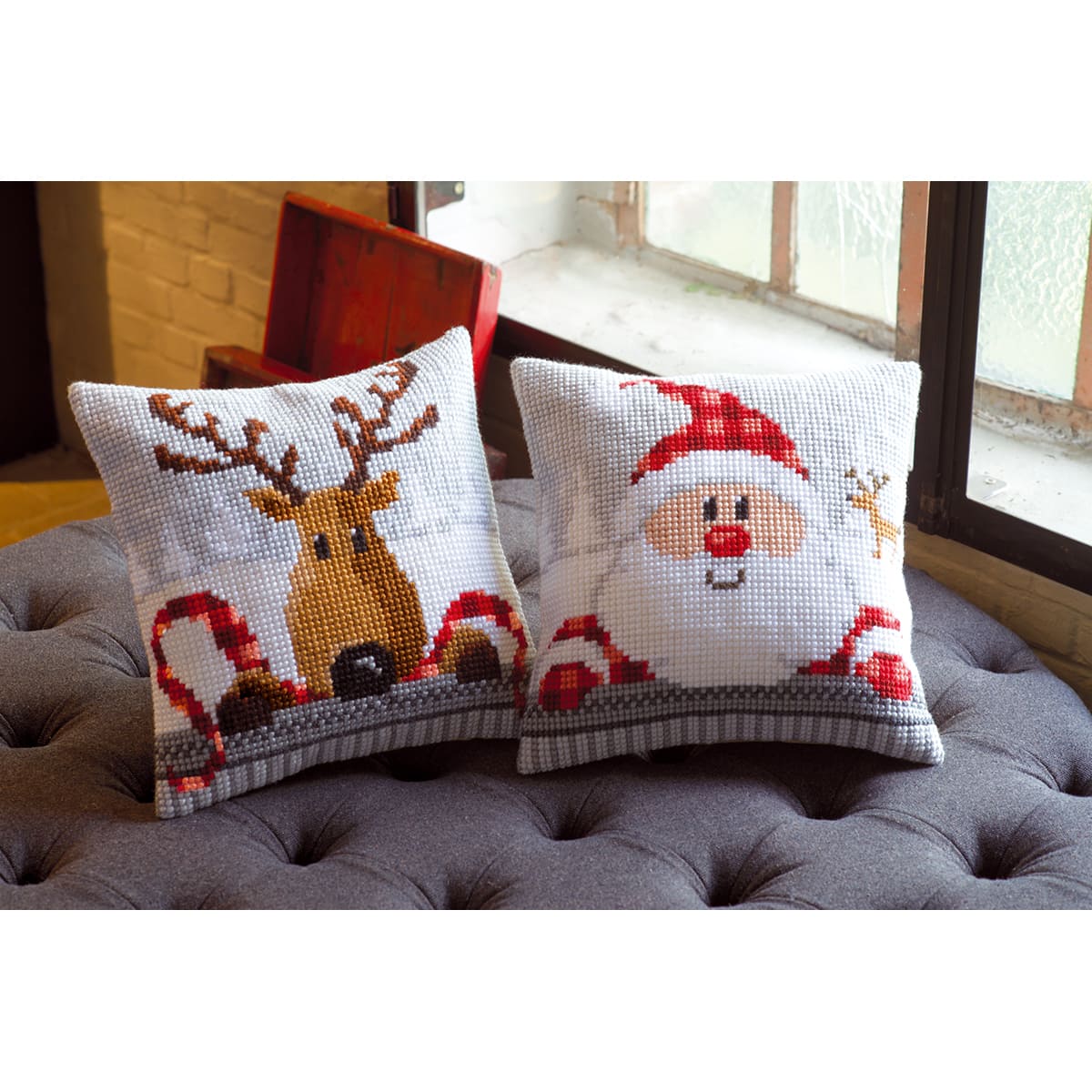 Vervaco Reindeer with a Red Scarf Needlepoint Cushion Top Kit
