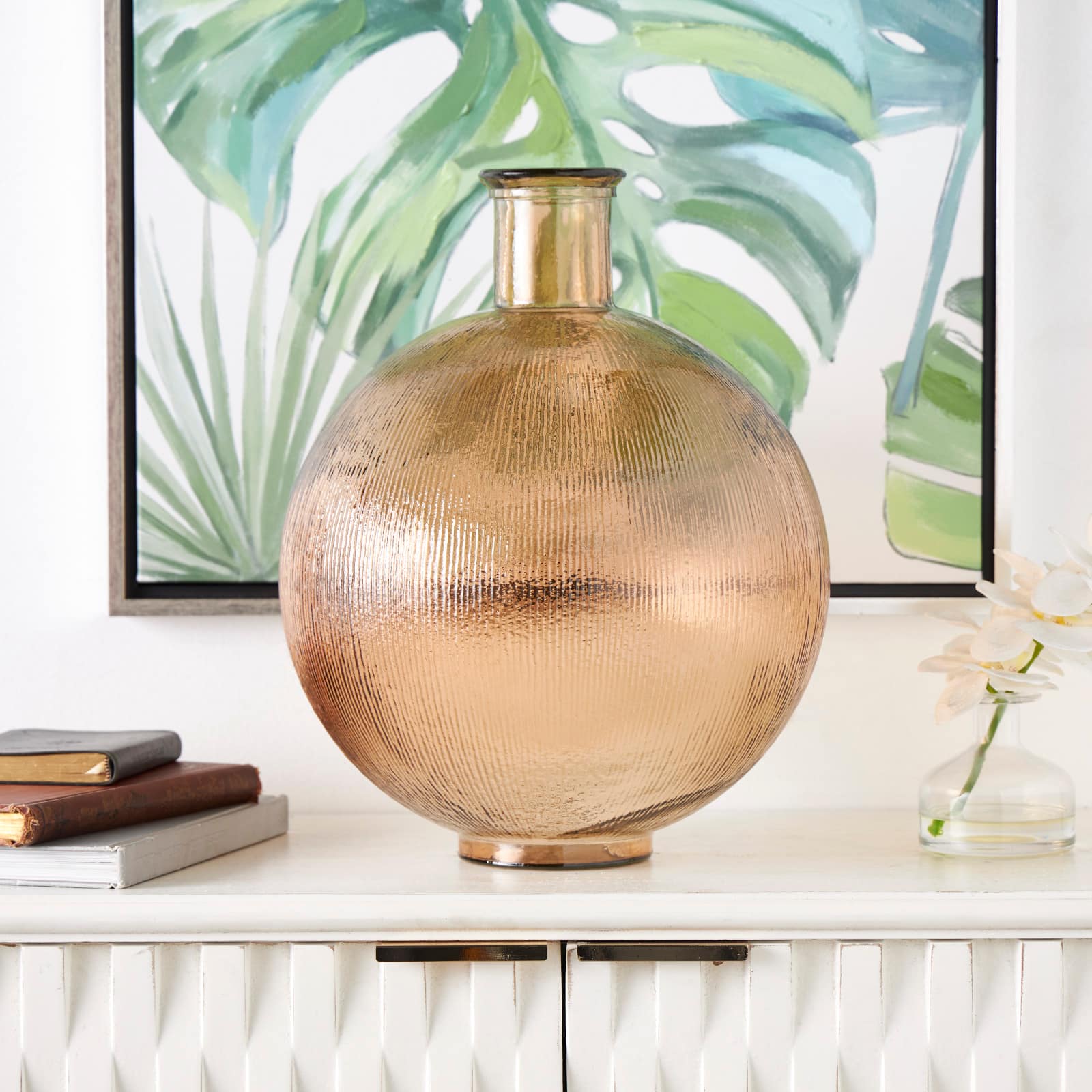 17" Brown Ribbed Spanish Bottle Recycled Glass Vase