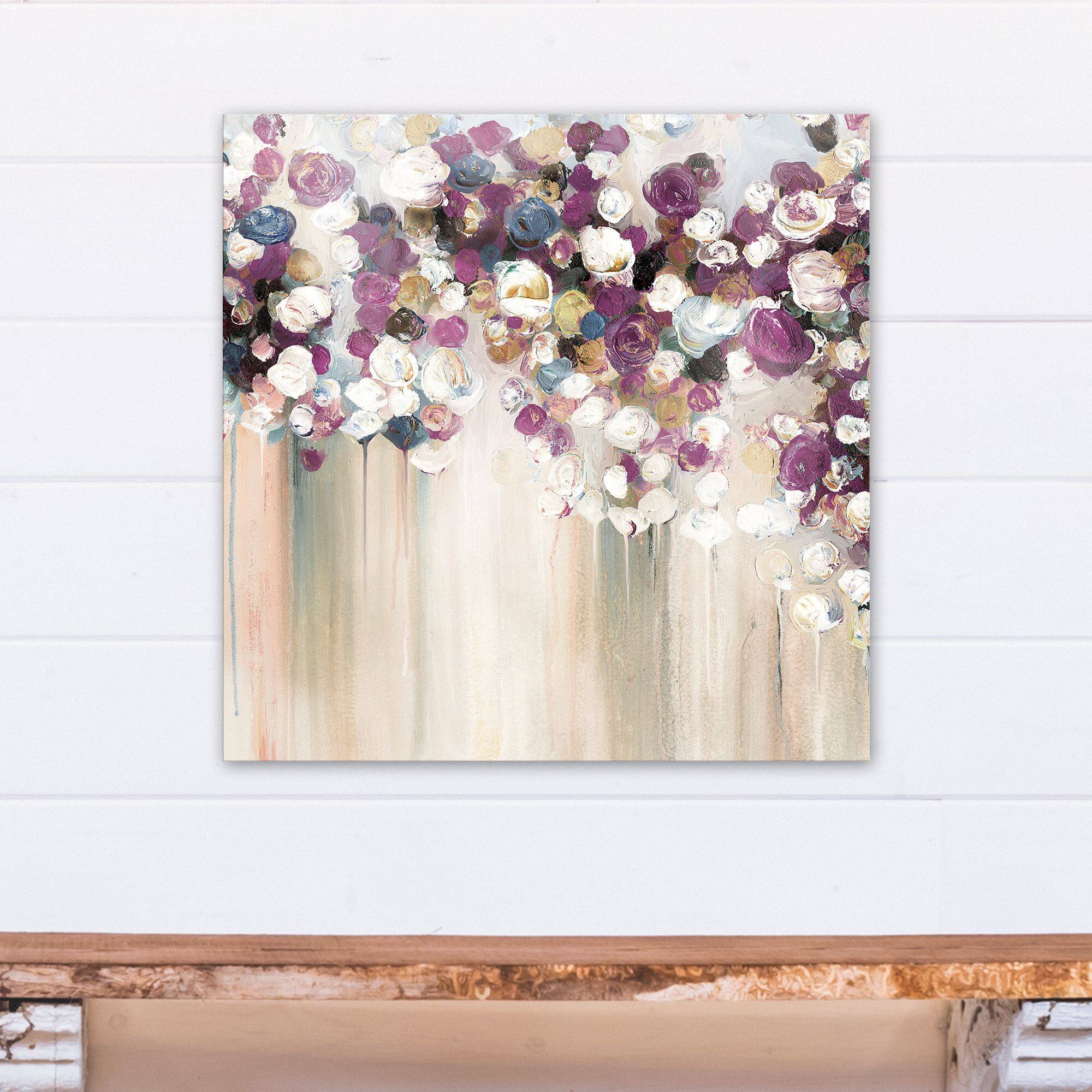 Painted Purple Flowers 24&#x22; x 24&#x22; Canvas Wall Art