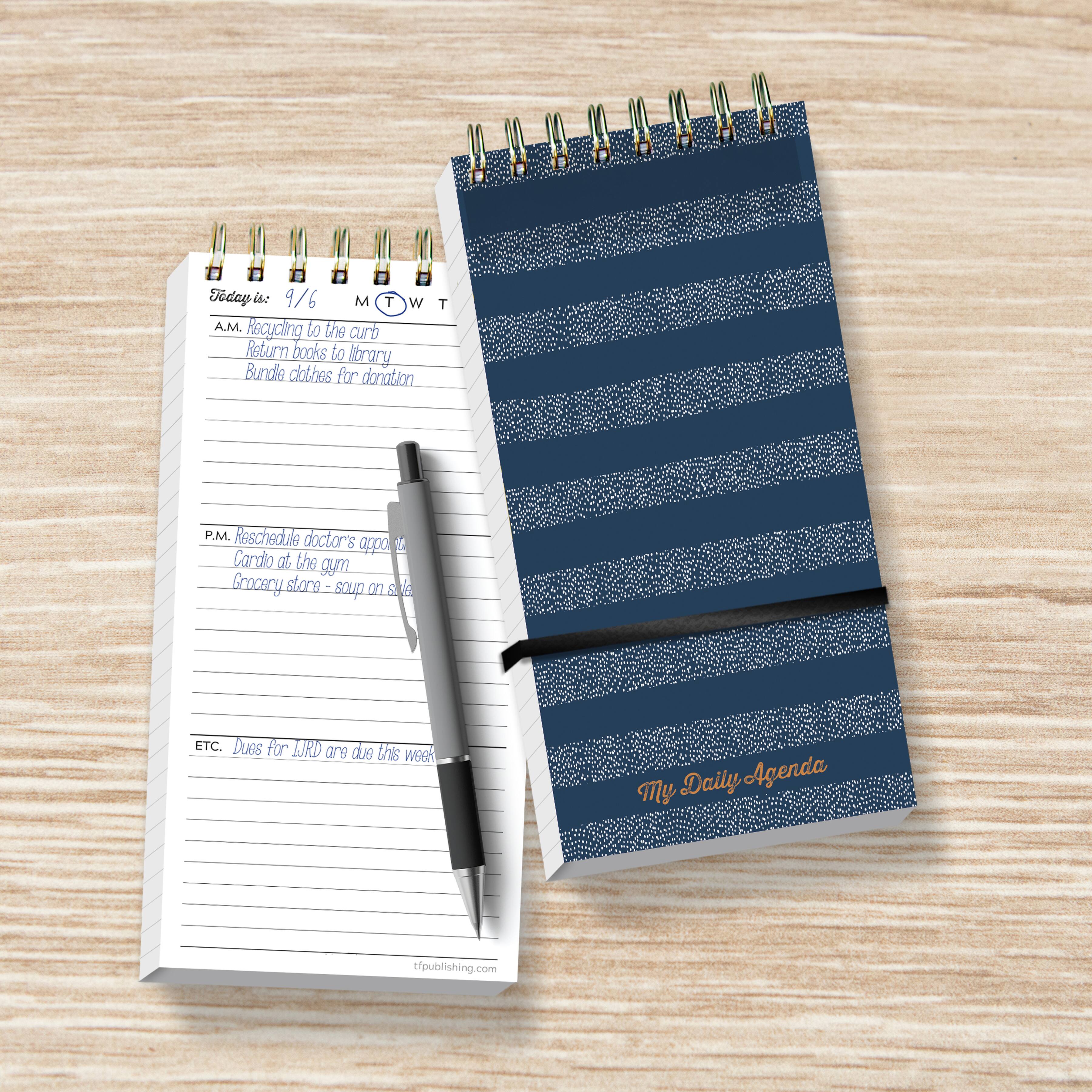 TF Publishing Blue Boho Stripe Undated Daily Agenda Notepad Planner