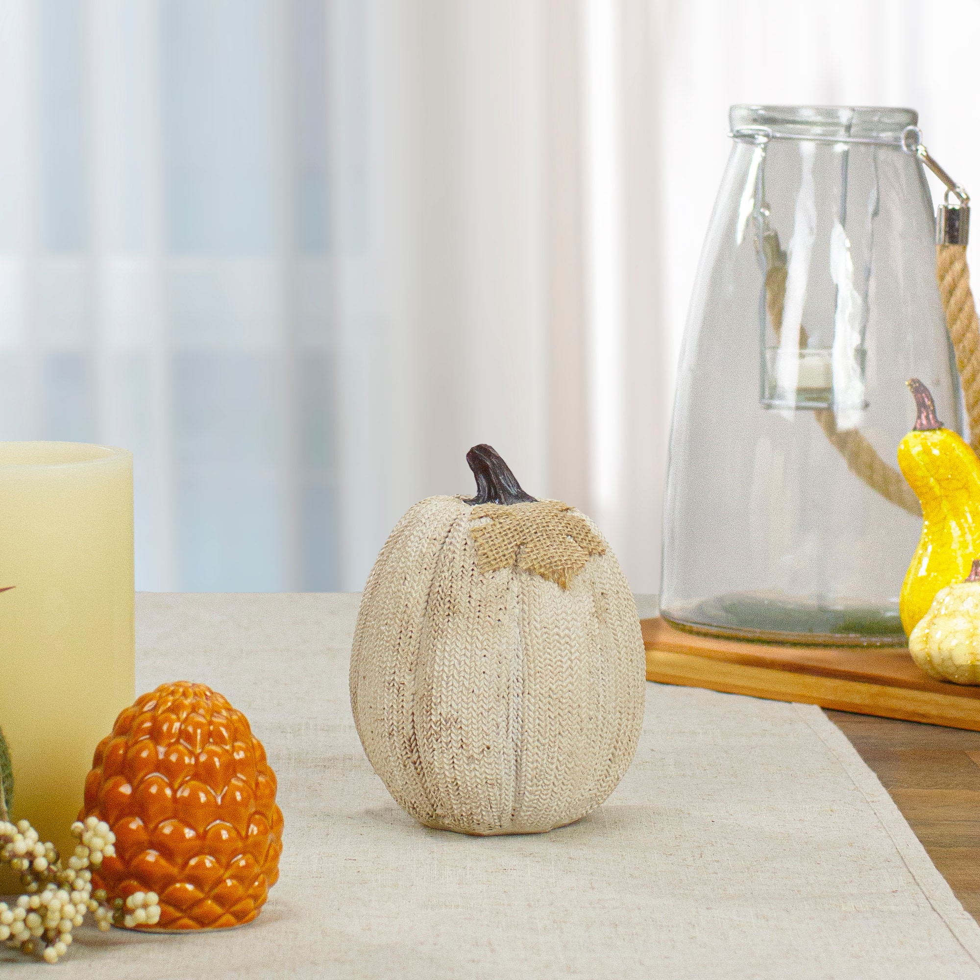 6.25&#x22; White Pumpkin Autumn Harvest Thanksgiving Tabletop Decoration