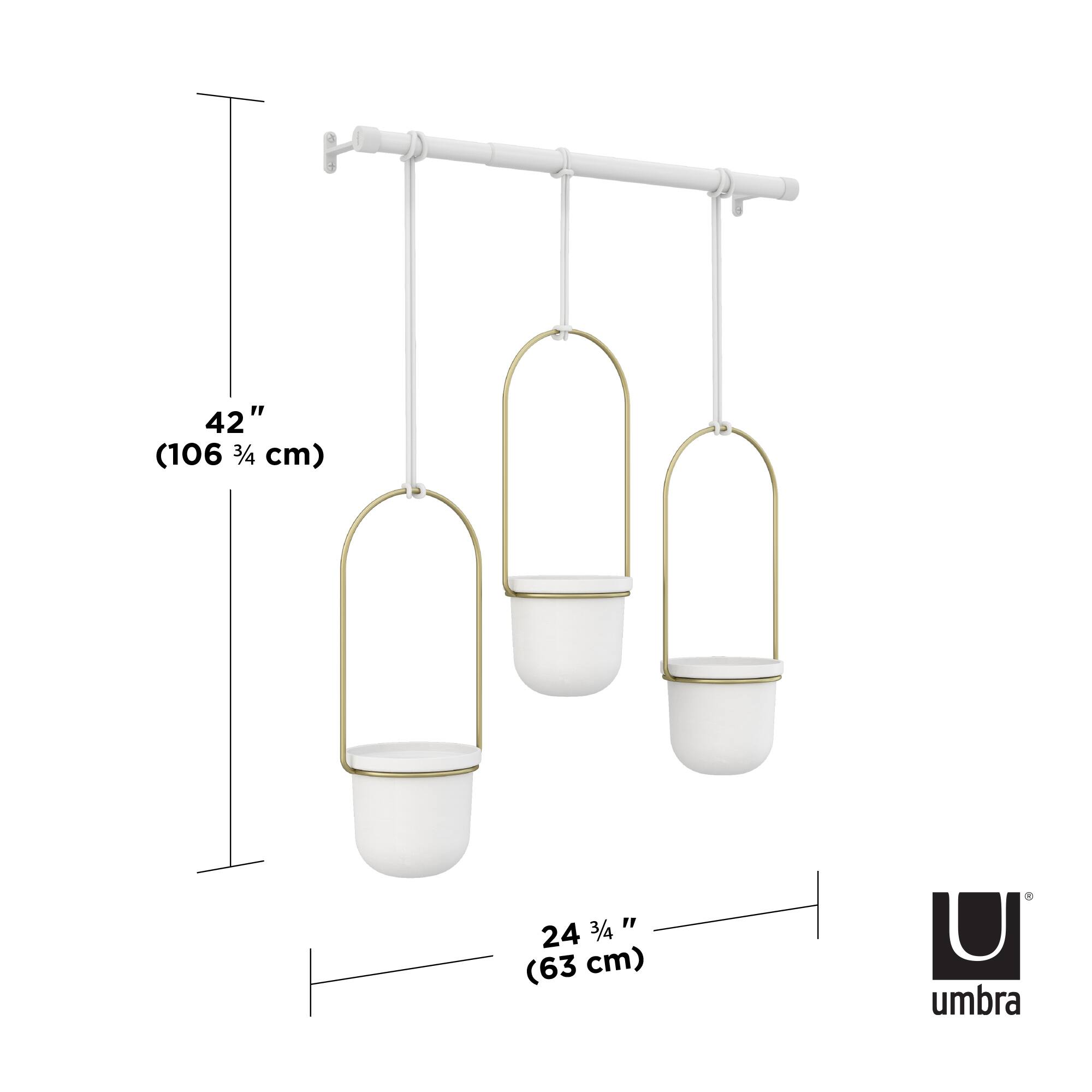 Umbra White &#x26; Brass Triflora Hanging Planter Set