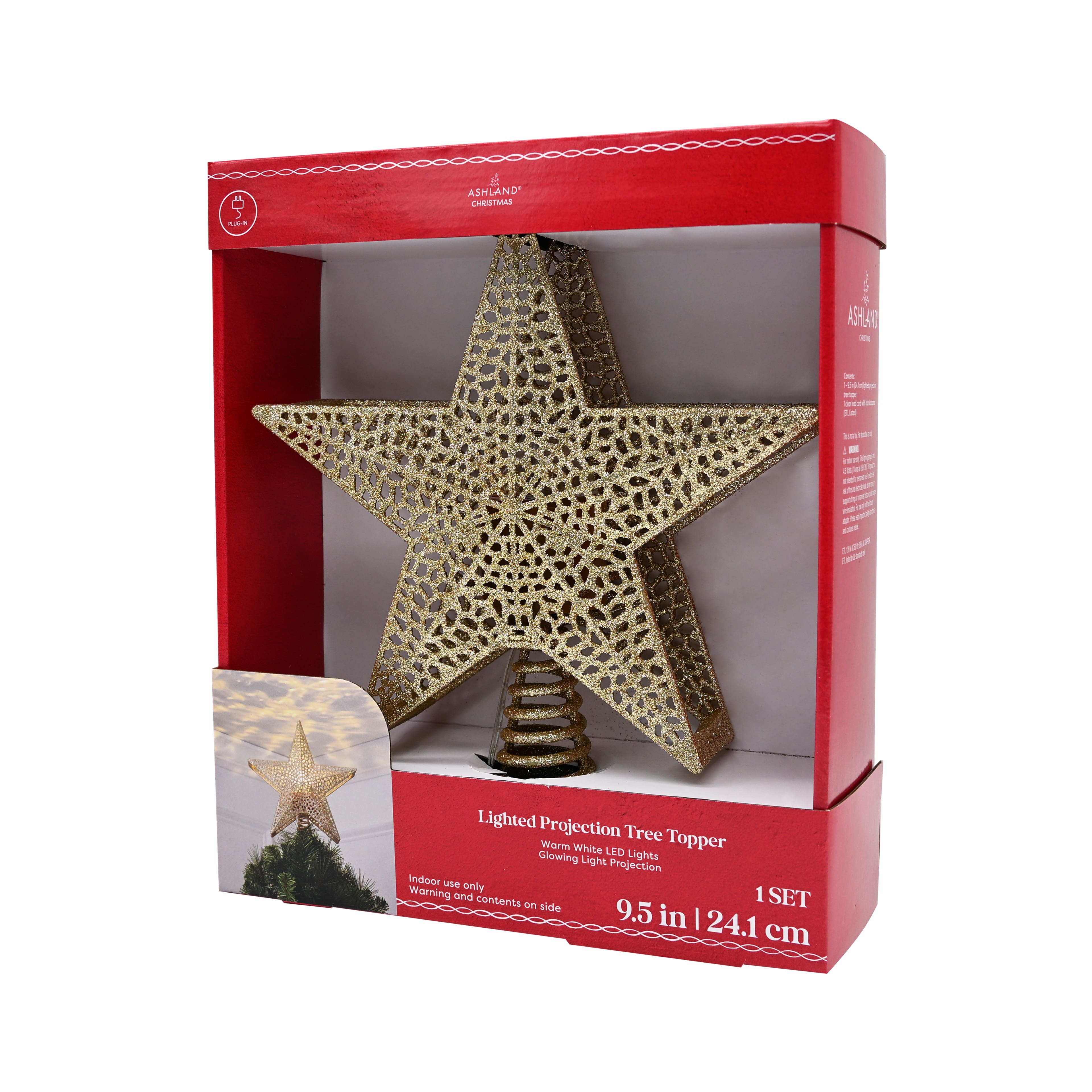9.5&#x22; Gold Glitter Star Lighted Projection Tree Topper by Ashland&#xAE;