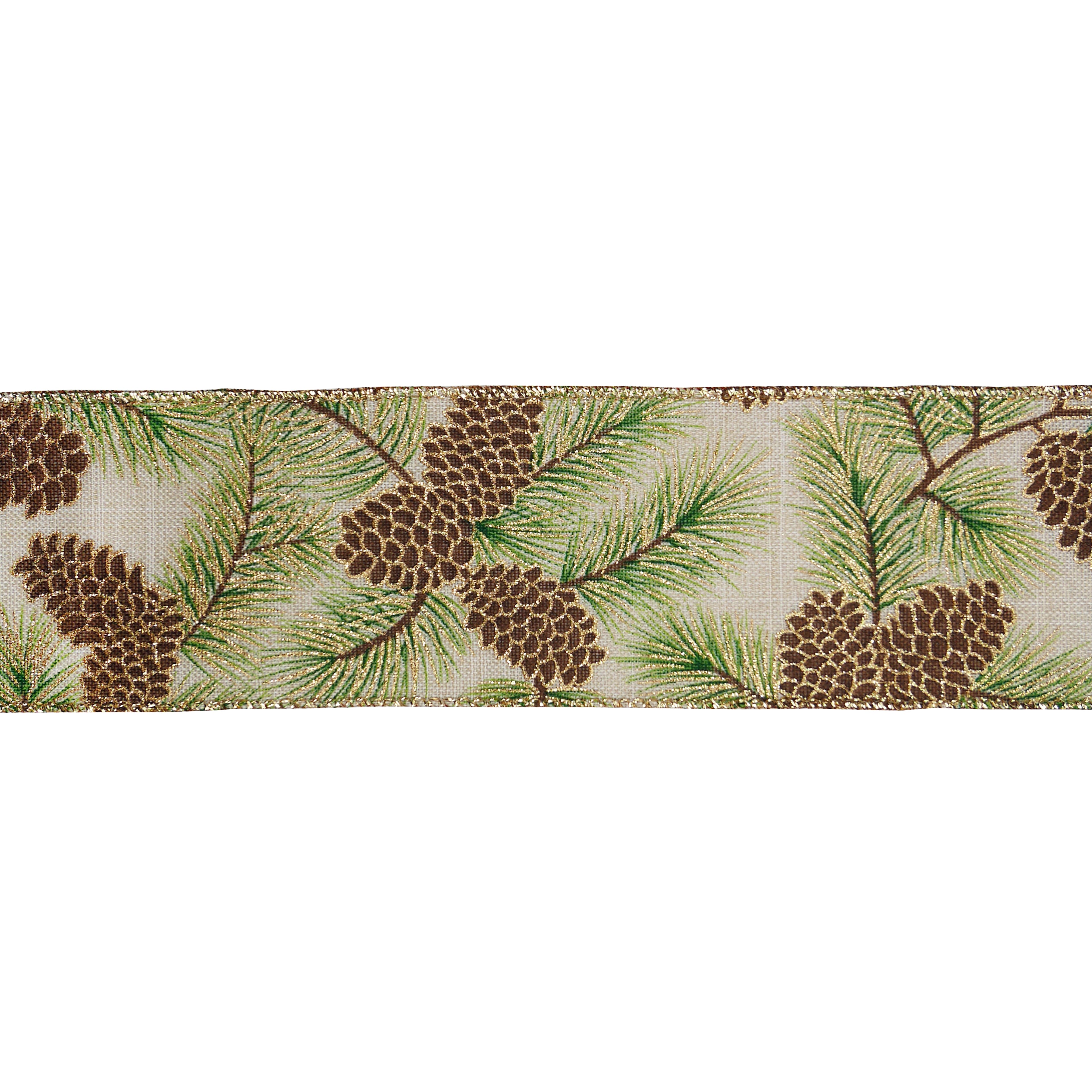 2.5&#x22; x 20ft. Pinecone Faux Linen Wired Ribbon by Celebrate It&#xAE;