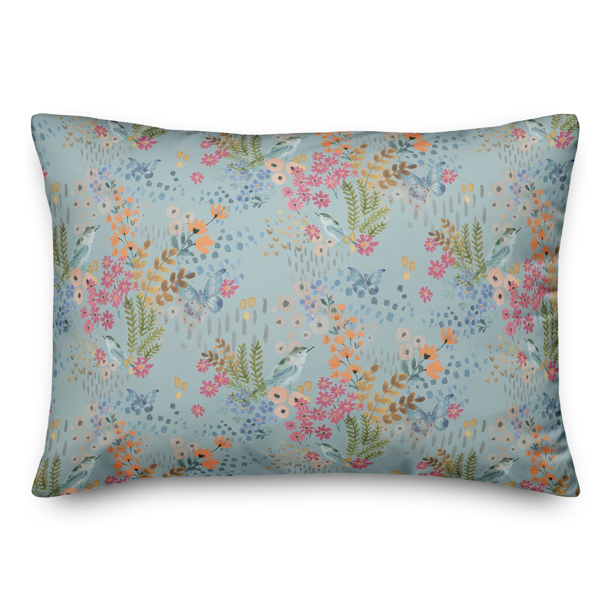 Butterfly Bird Floral Lumbar Throw Pillow