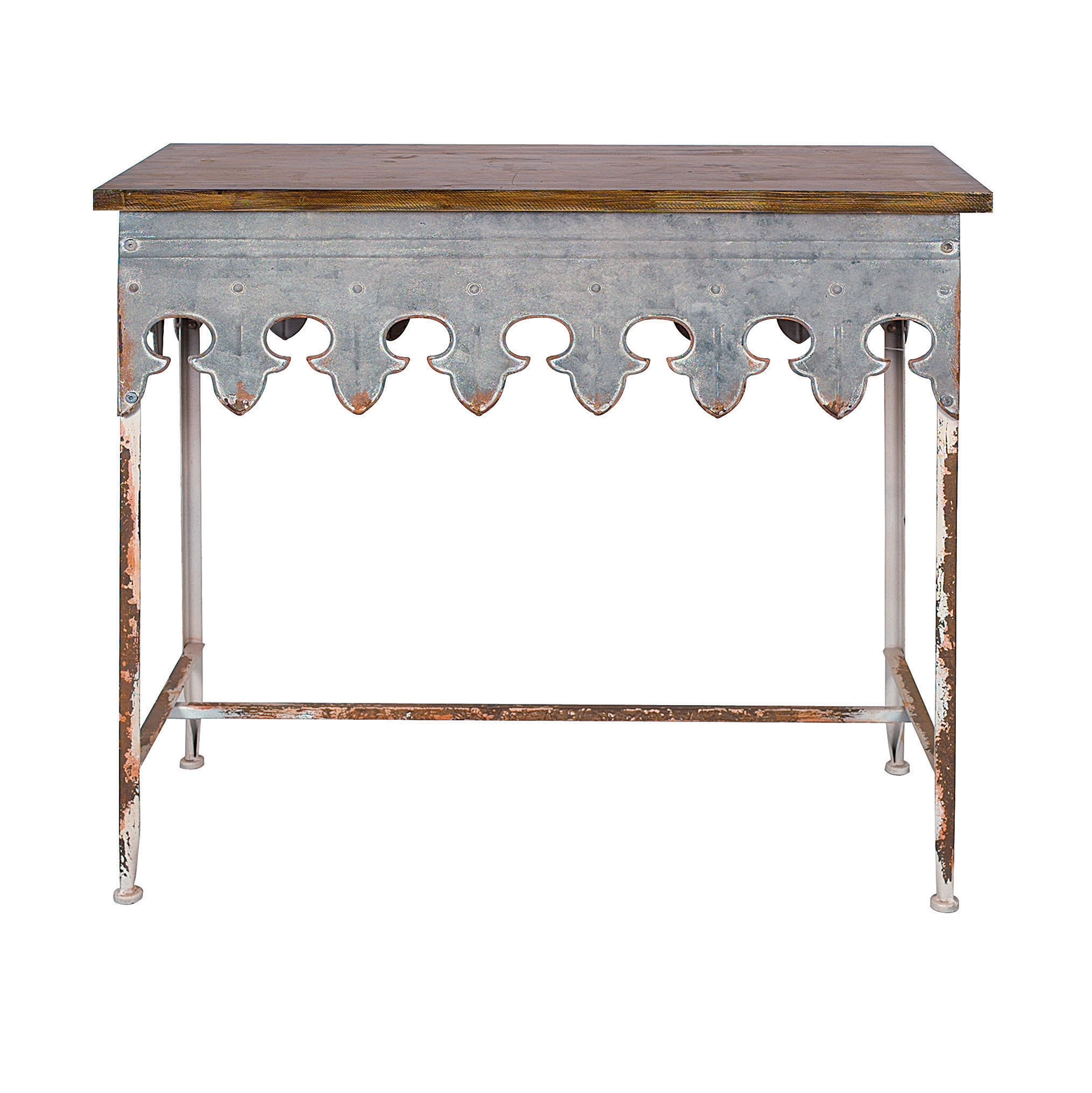 36&#x22; Rustic Farmhouse Metal Console Table with Solid Wood Top