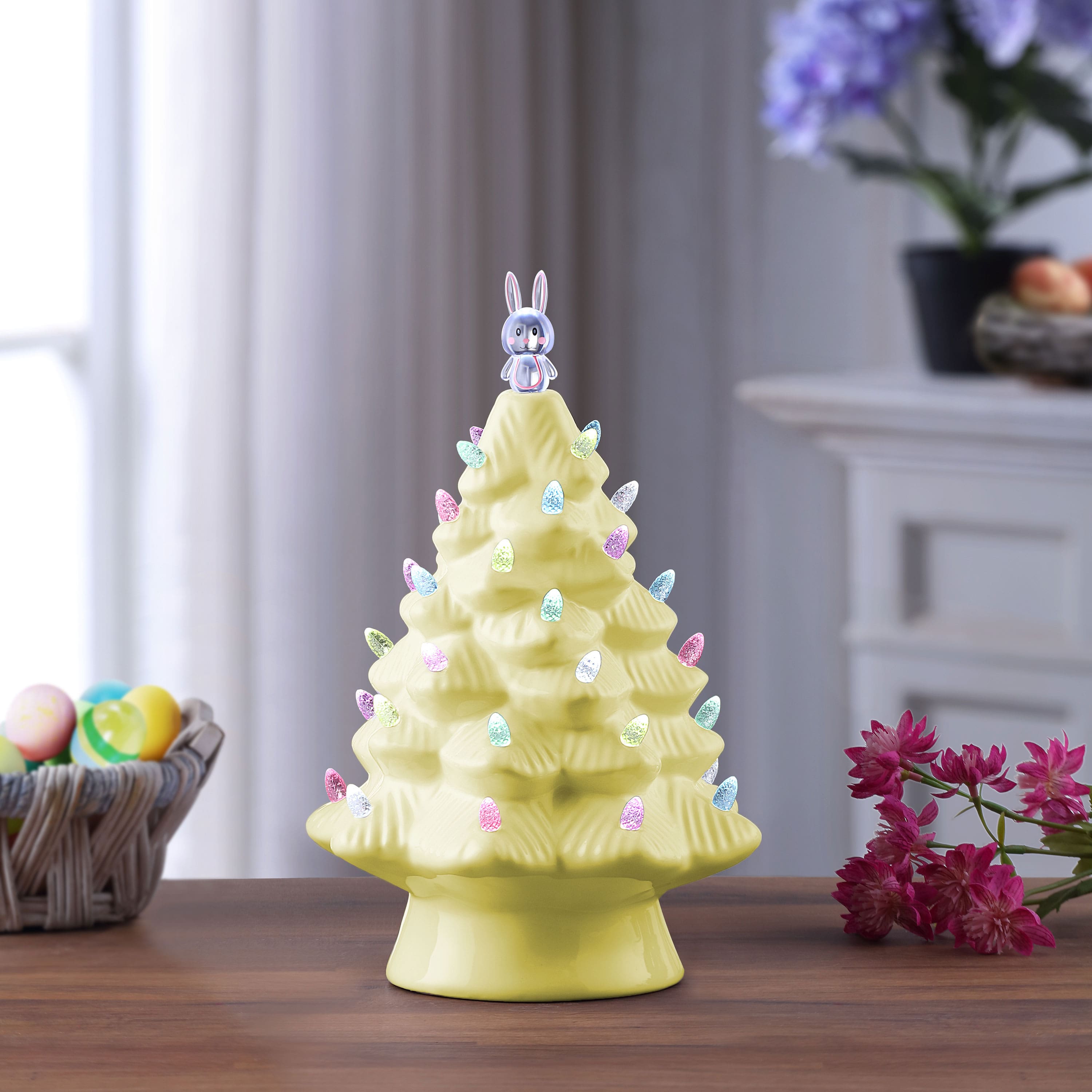 Mr. Cottontail Yellow 13&#x22; Ceramic Easter Bunny Tree