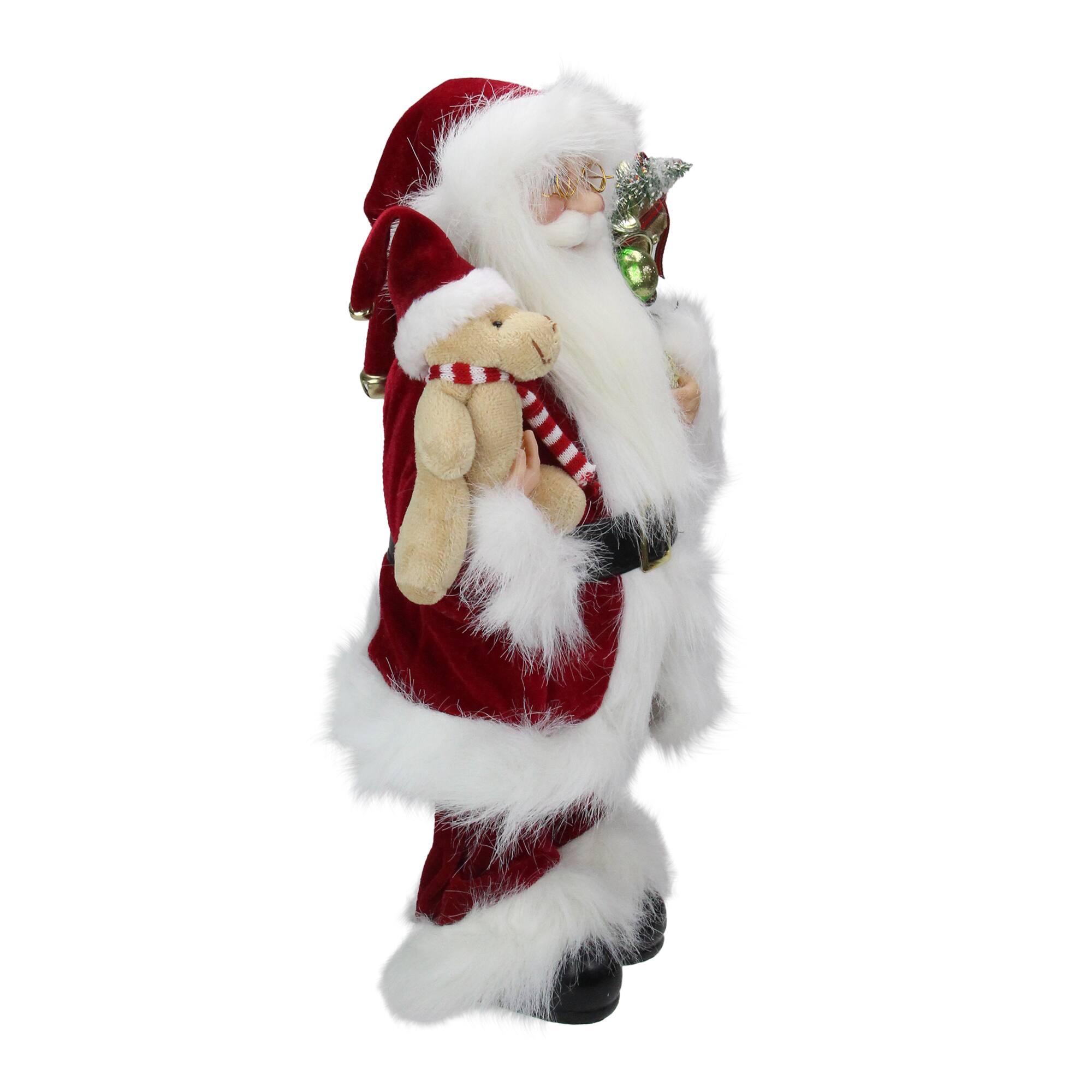 16&#x22; Traditional Standing Santa Claus with Teddy Bear &#x26; Gift Bag