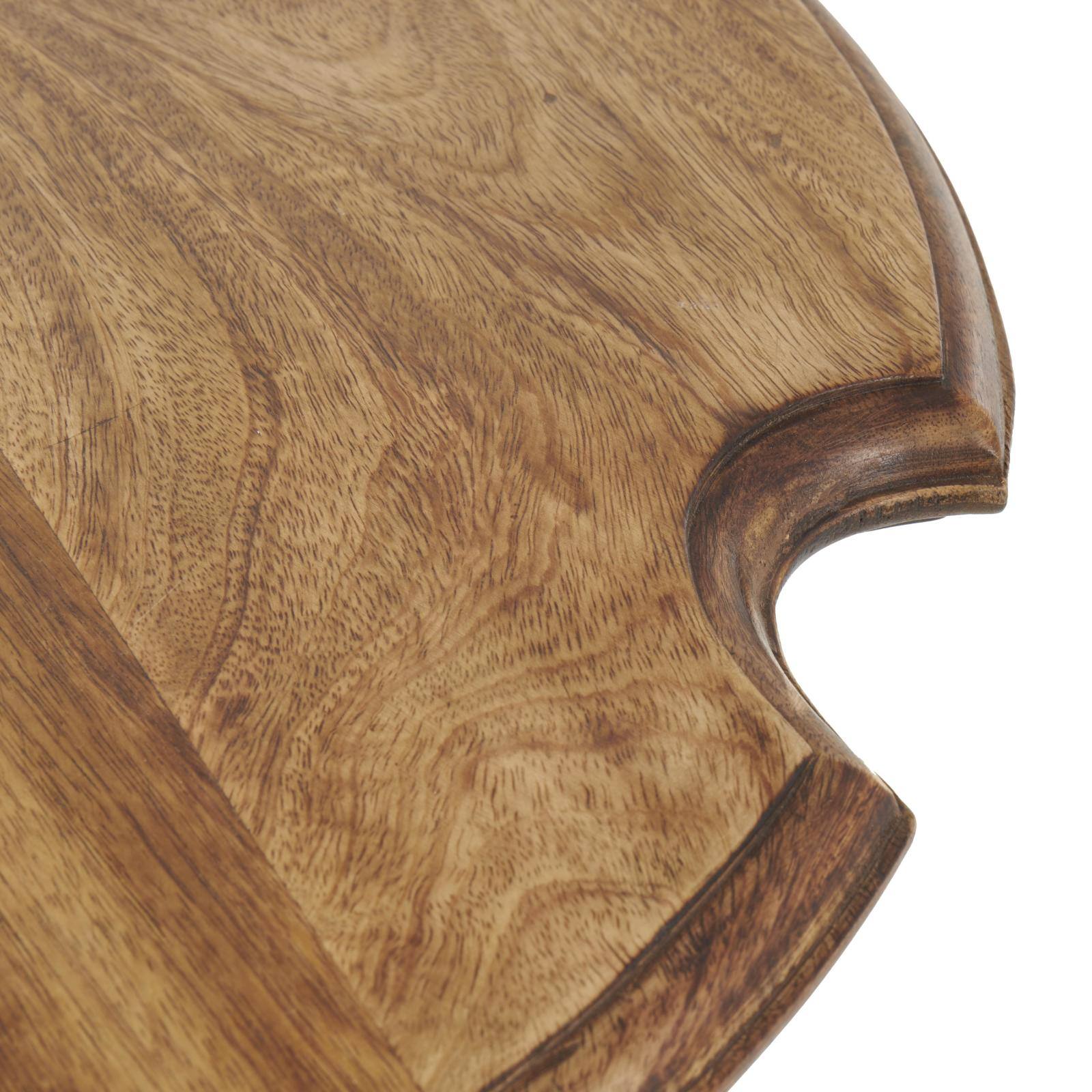 Brown Mango Wood  Turned Accent Table with Scrolled Legs and Cutout Tabletop