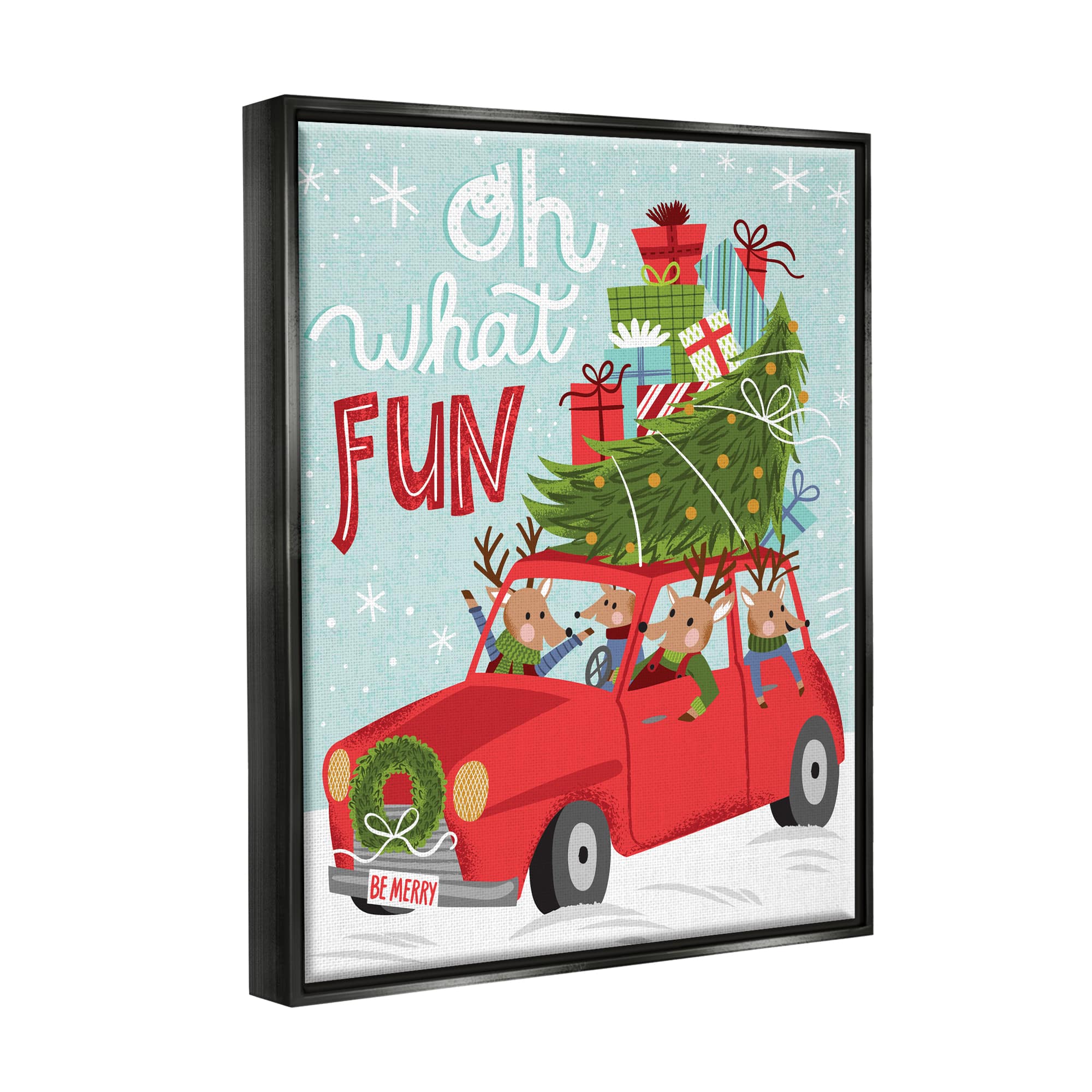 Stupell Industries Oh What Fun Holiday Car Framed Floater Canvas Wall Art