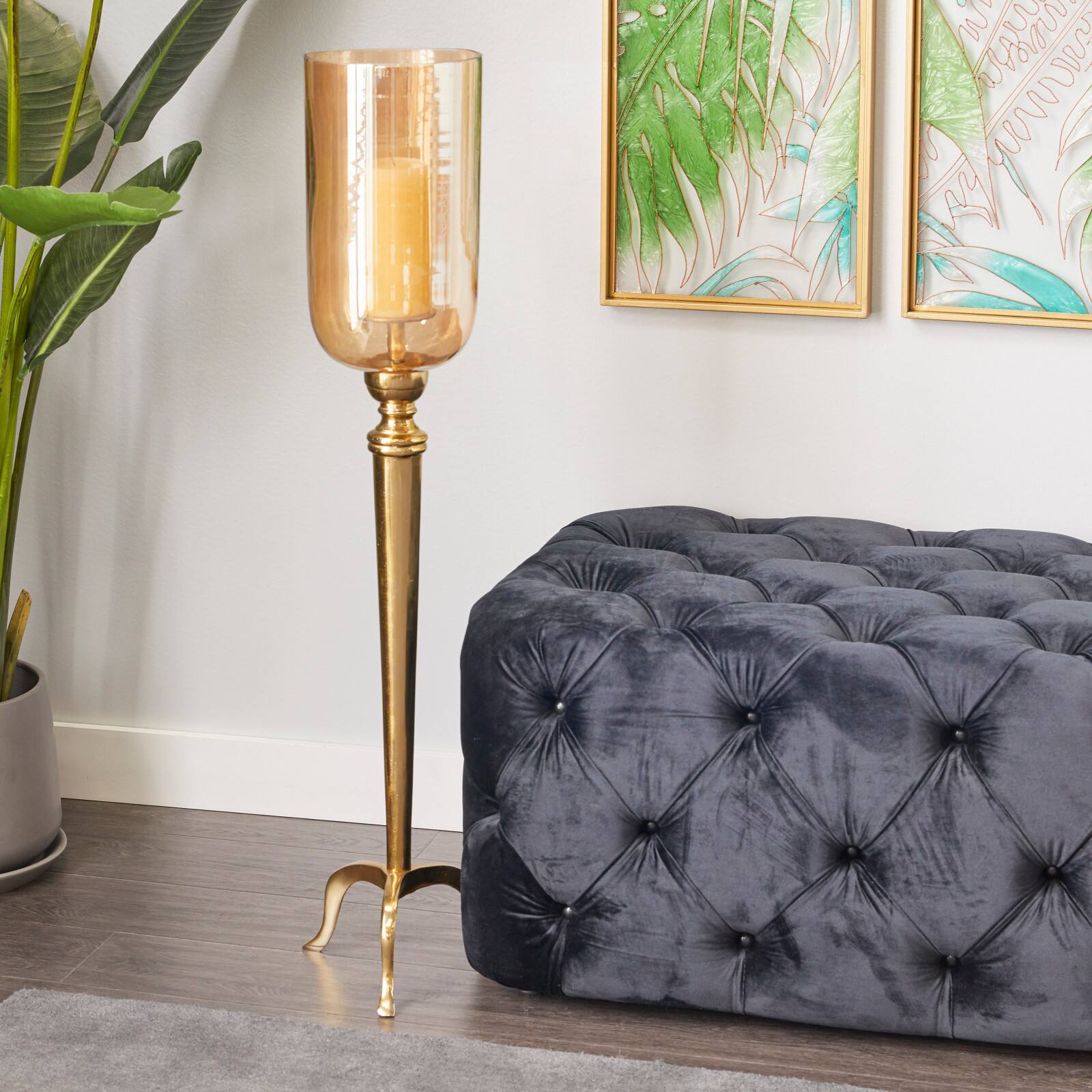 38" Gold Aluminum & Glass Traditional Candlestick Holder