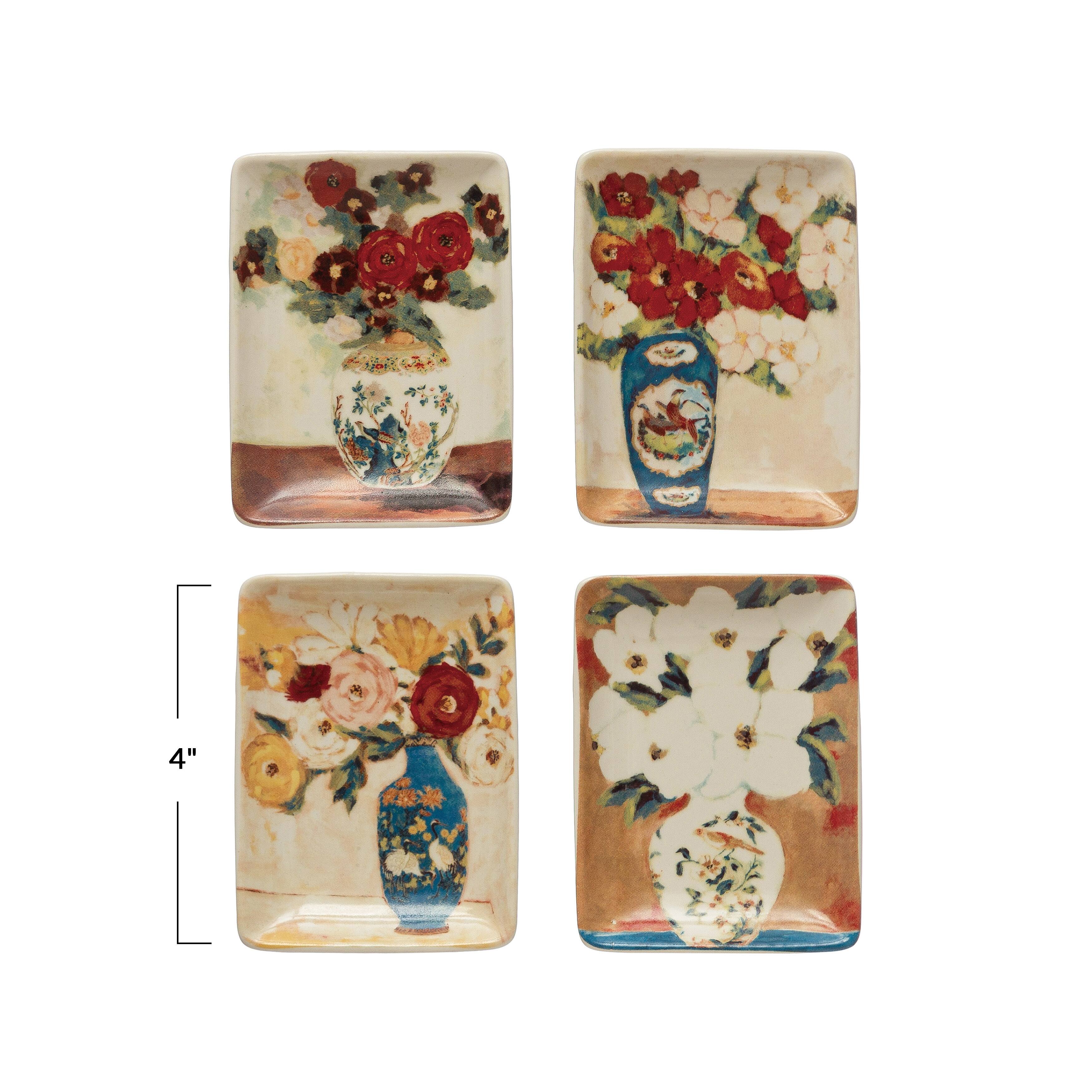 Hello Honey® 4" Flowers in Vase Print Stoneware Dish Set
