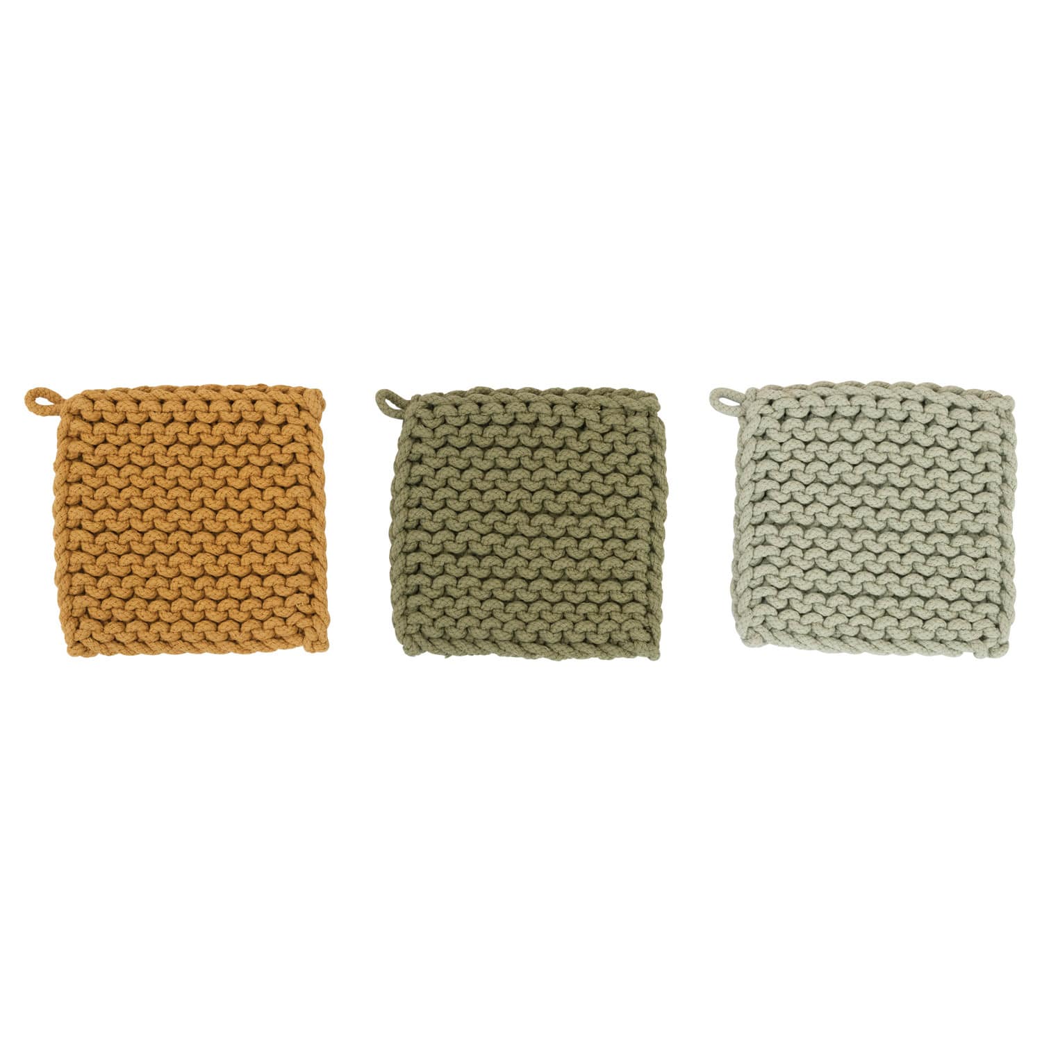 8&#x22; Yellow &#x26; Green Square Cotton Crocheted Pot Holder Set