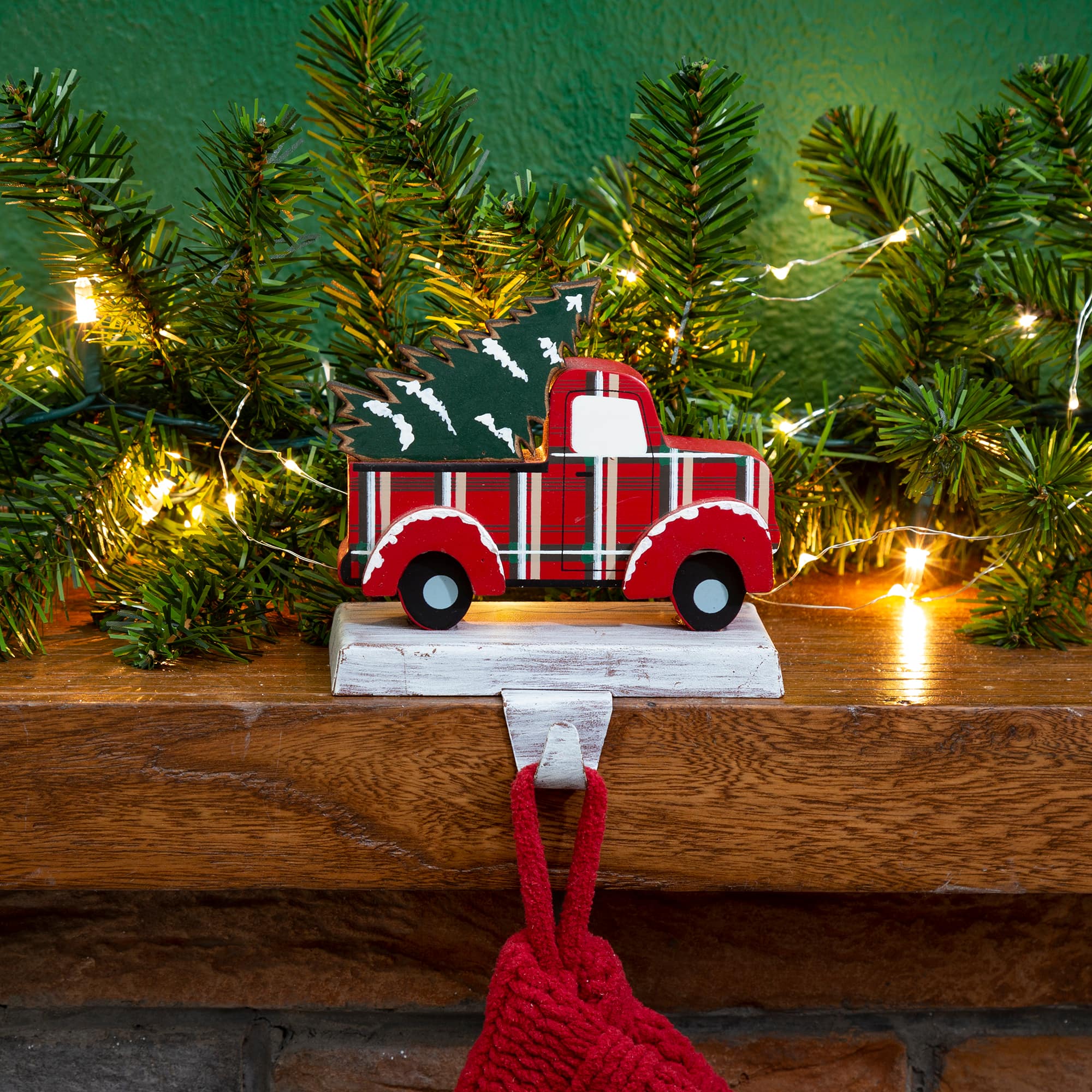 Glitzhome&#xAE; 6&#x22; Red Truck &#x26; Tree Stocking Holder