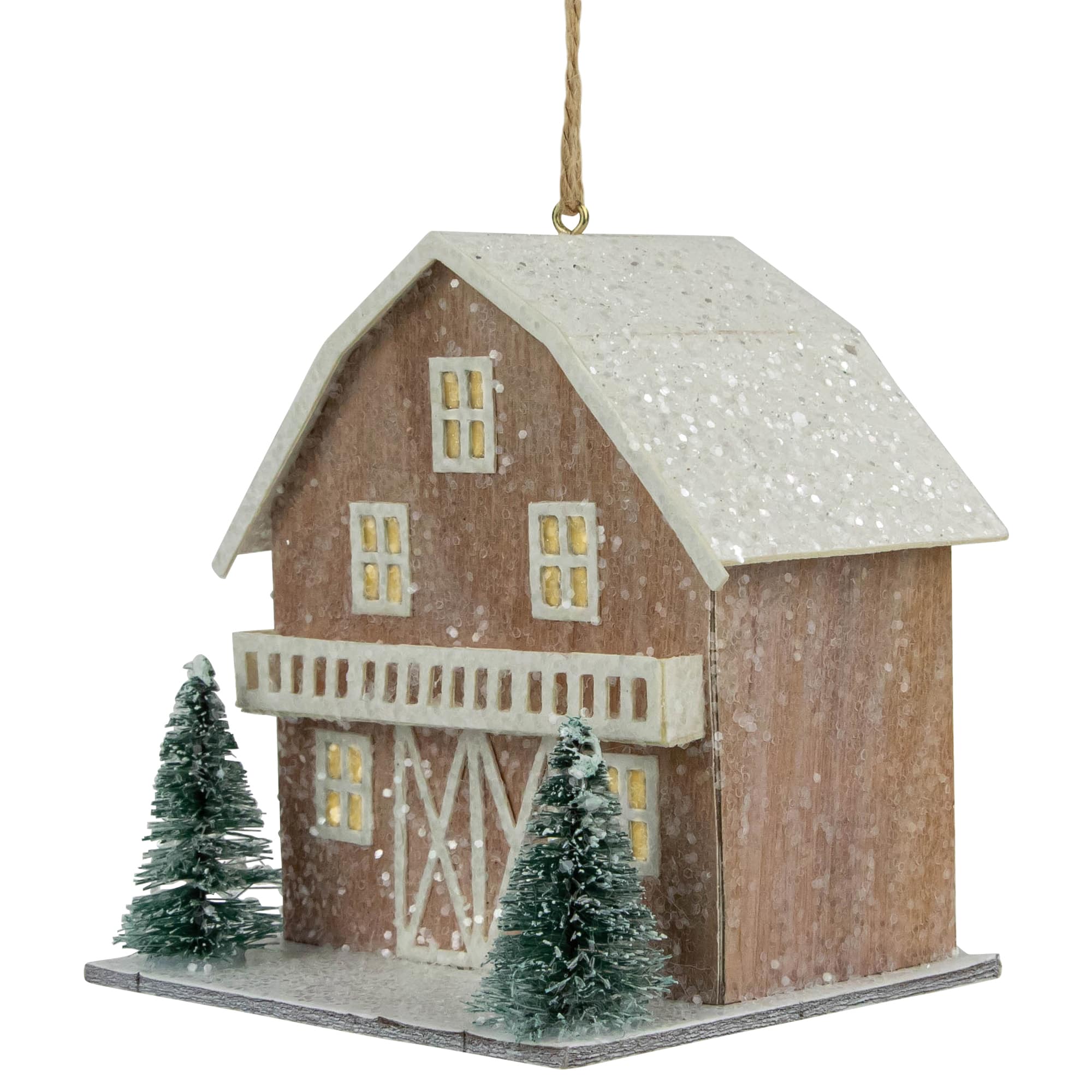 4&#x22; Battery Operated Lighted Rustic House with Trees Christmas Ornament