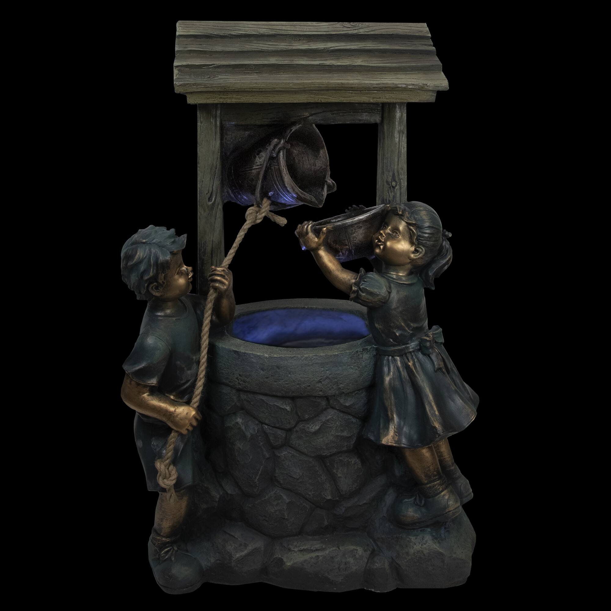 35" LED Children at a Wishing Well Water Fountain