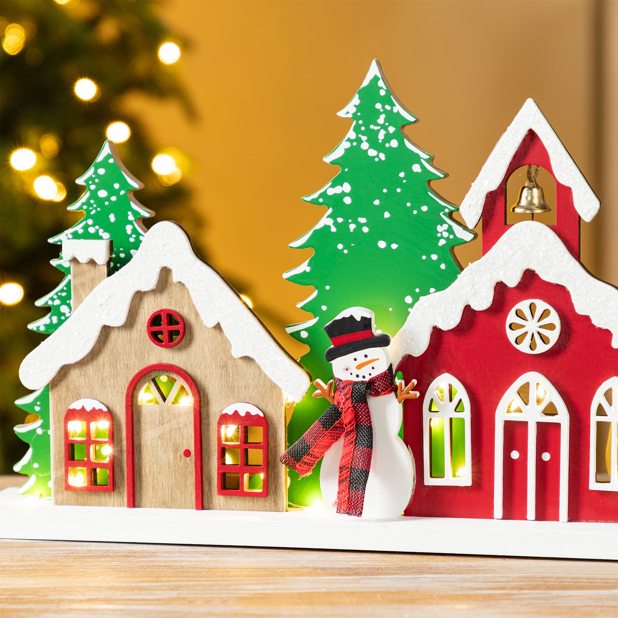 Glitzhome® 20" Lighted Wooden Christmas Villages Table Decor