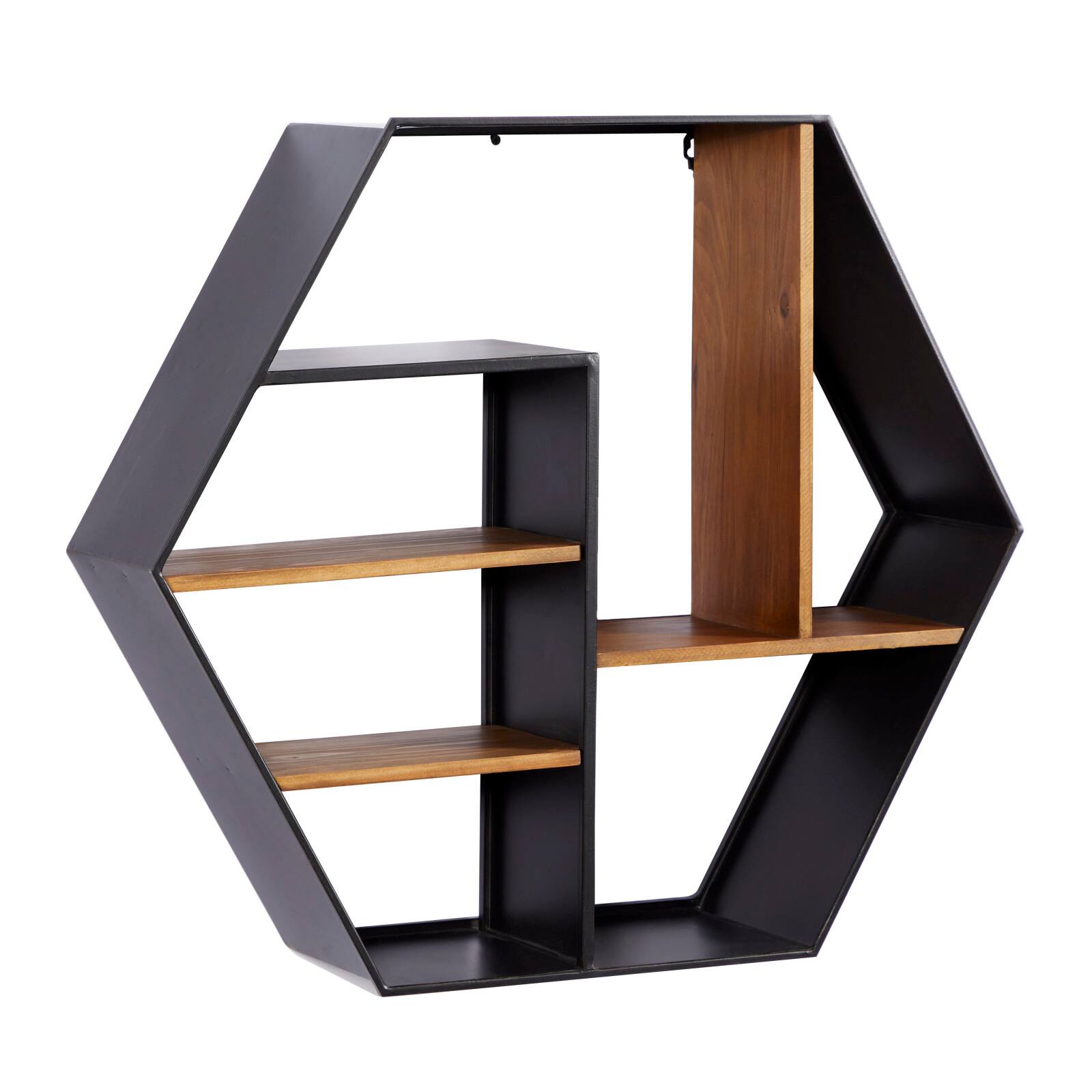 Black Chinese Fir Wood Industrial Wall Shelves, 26&#x22; x 30&#x22; x 7&#x22;