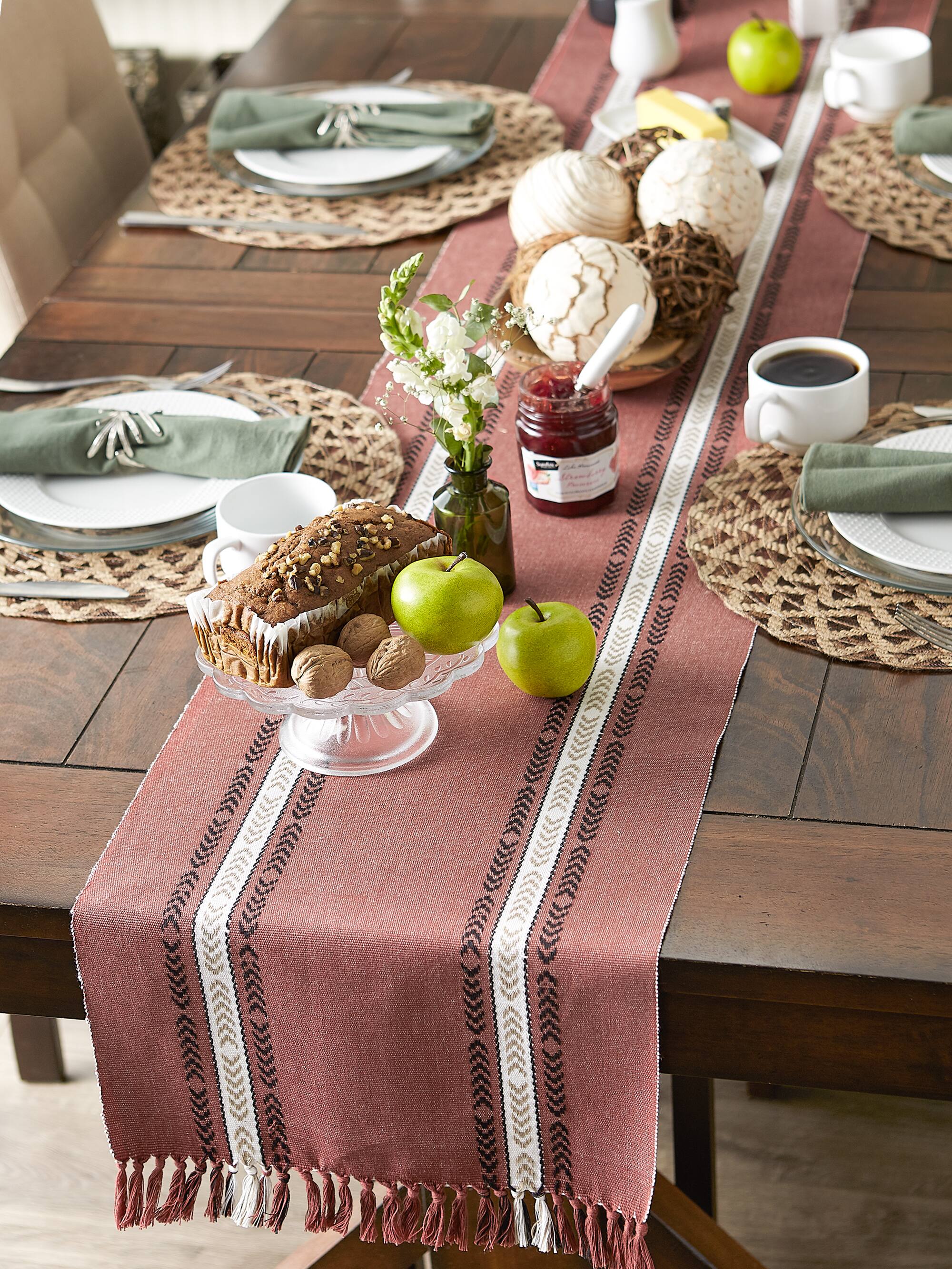 DII® 108" Dobby Striped Fringe Ribbed Table Runner