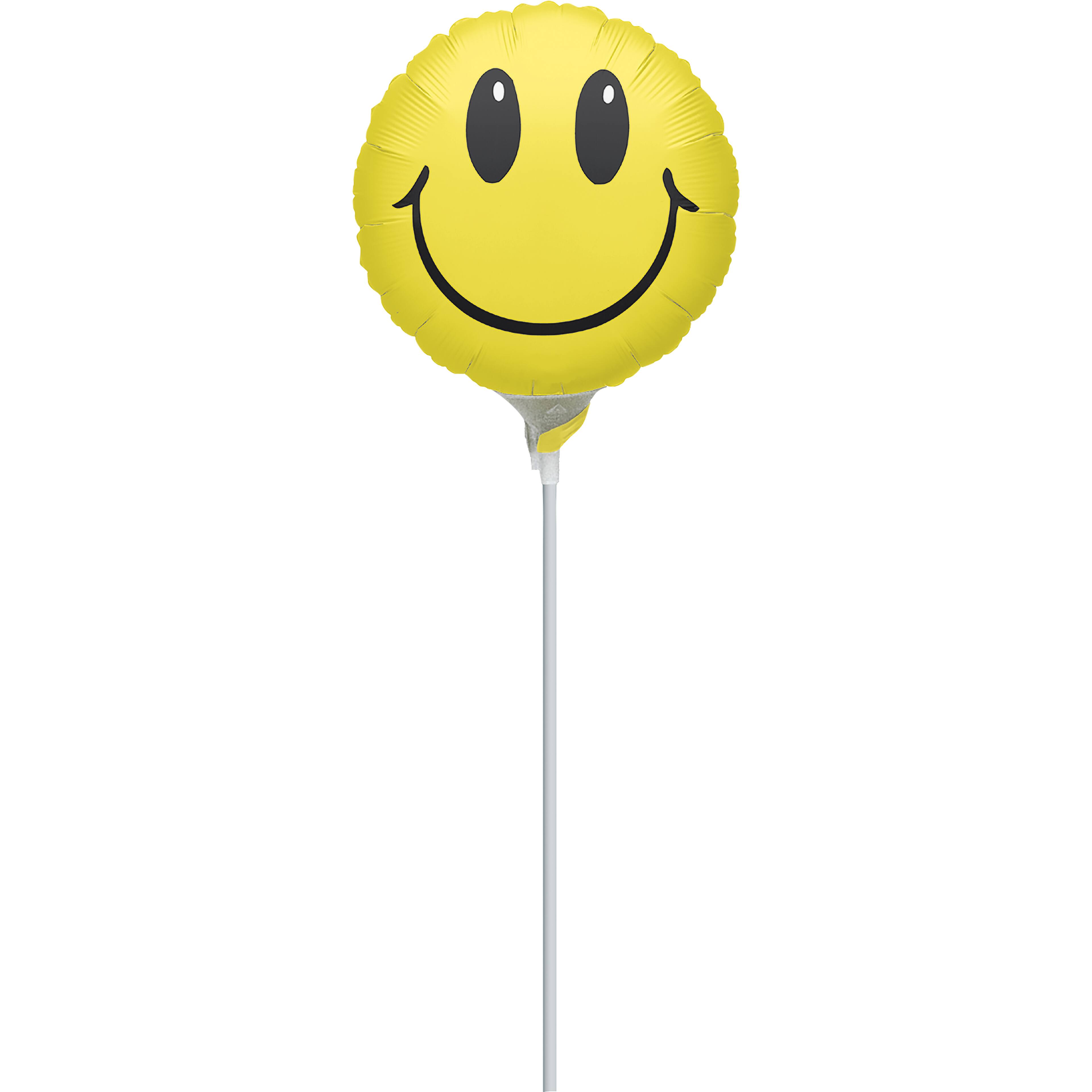 9&#x22; Yellow Smile Face Stick Balloon