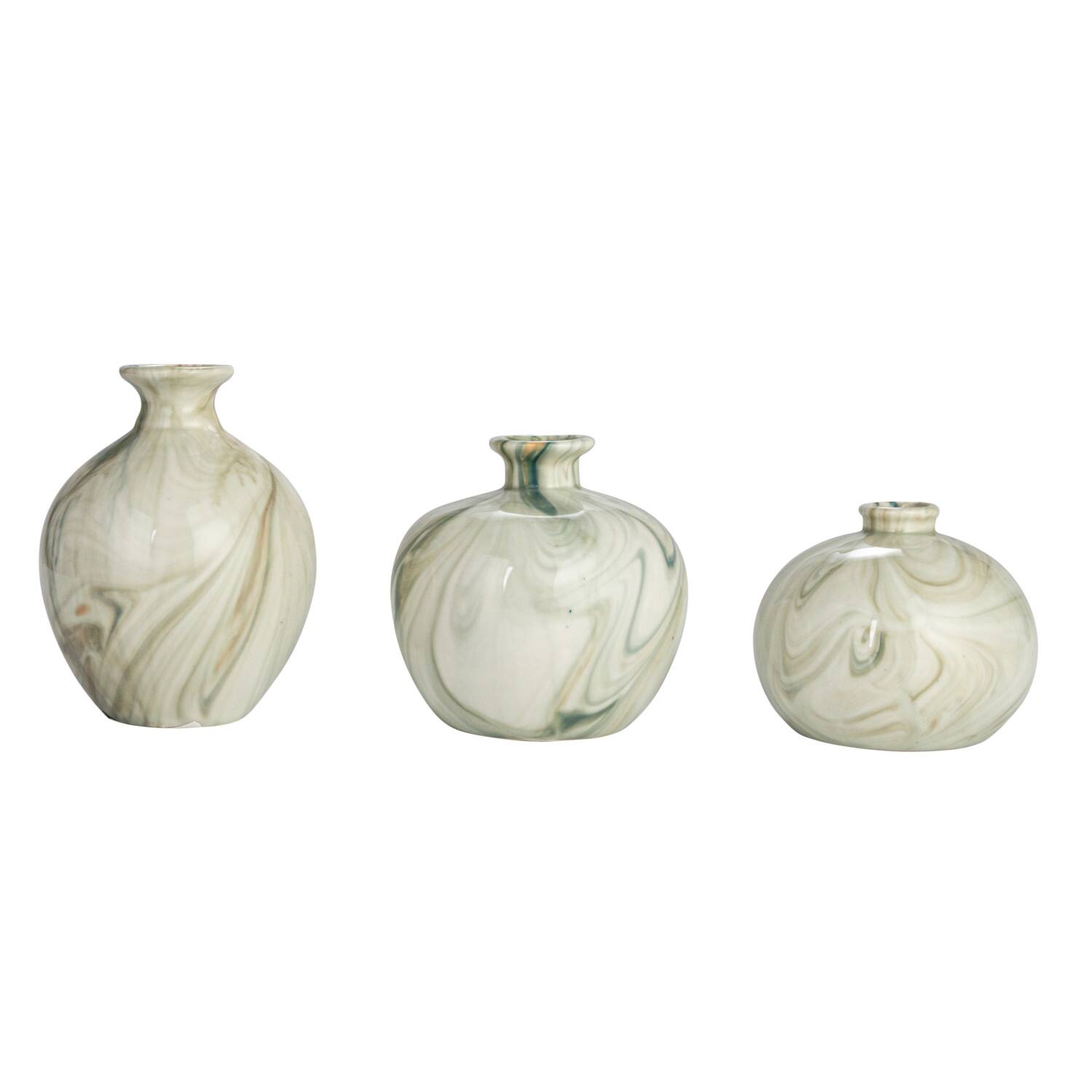 Hello Honey® Green Decorative Stoneware Vase with Marbled Designs Set