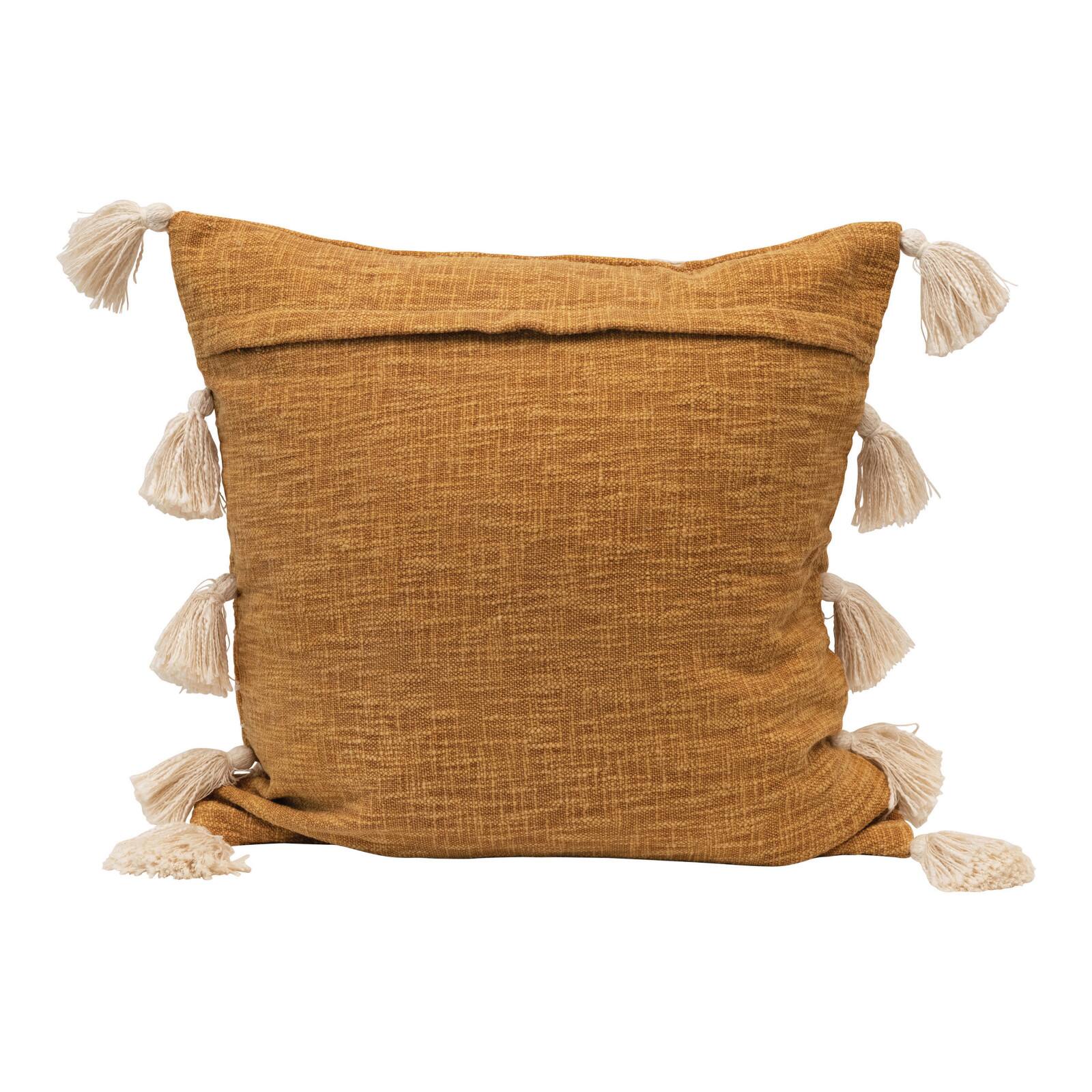 Mustard &#x26; White Applique Stripe Cotton Woven Pillow