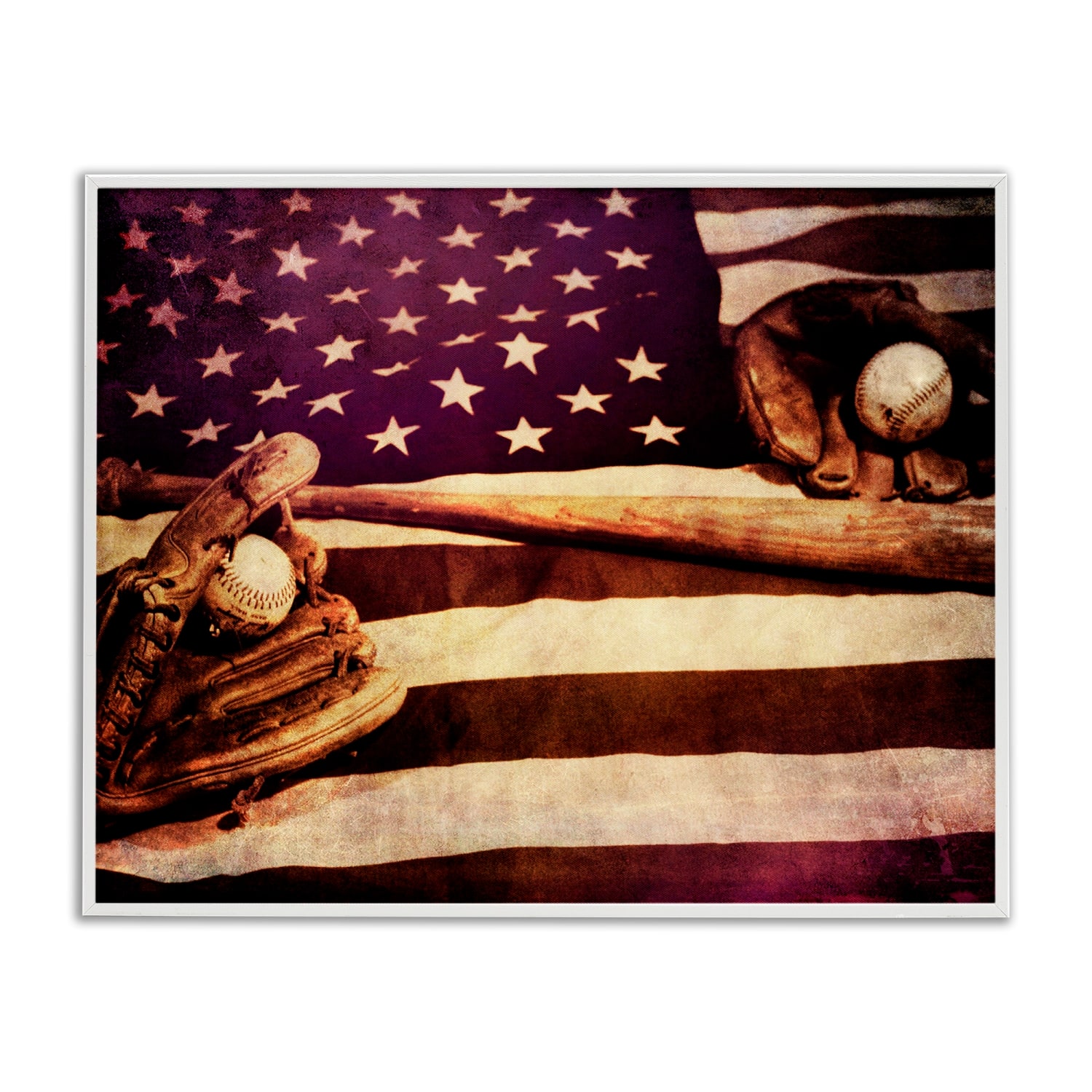 Stupell Industries American Flag Stripes Stars Baseball Mitt Sports Motif Framed Giclee Art